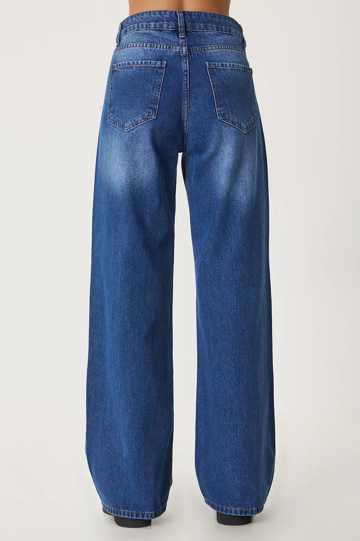 Blue Loose Mid Waist Jeans, Blue, large image number 5