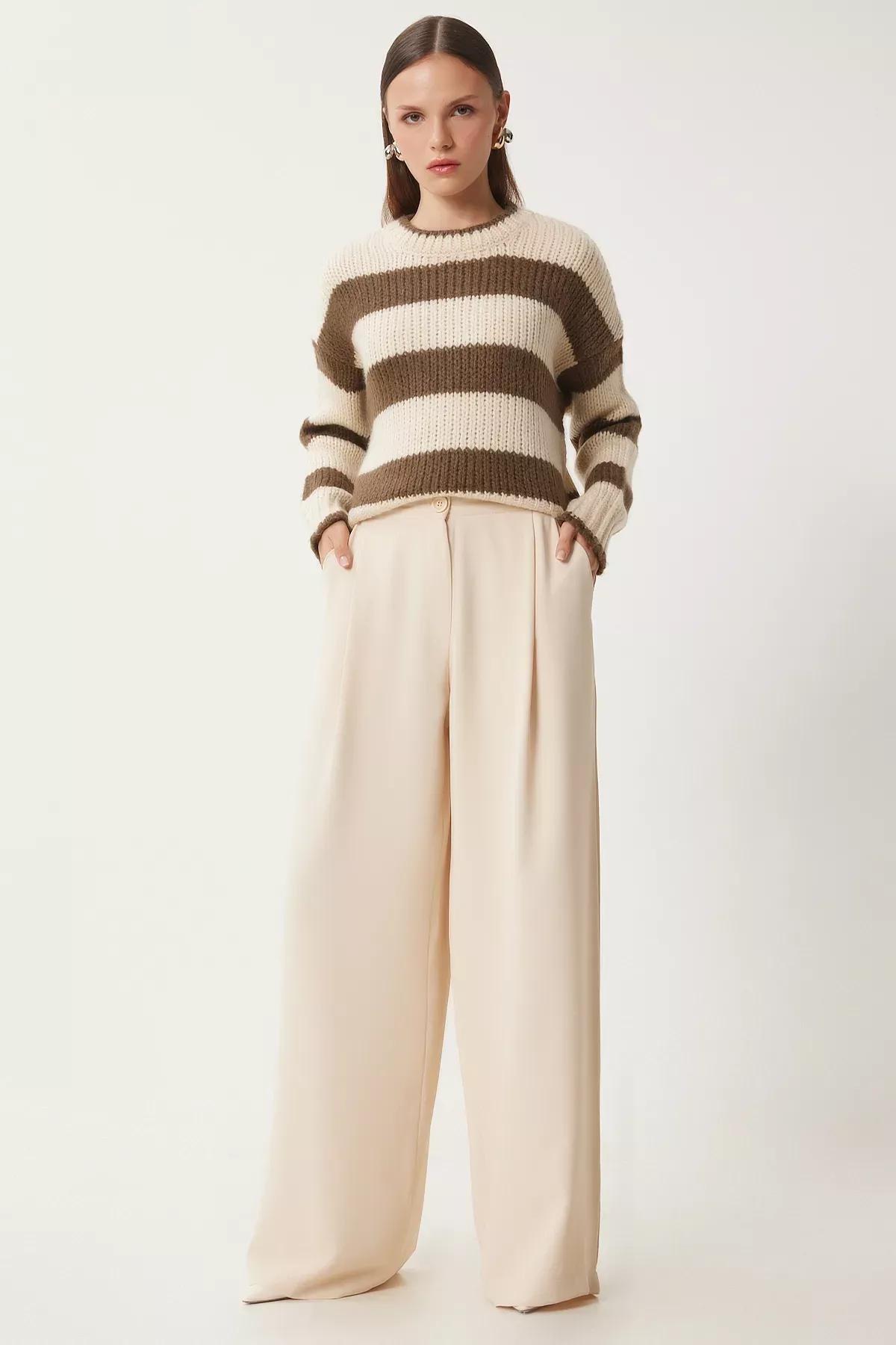 Cream Pocket Palazzo Trousers, Cream, large image number 0