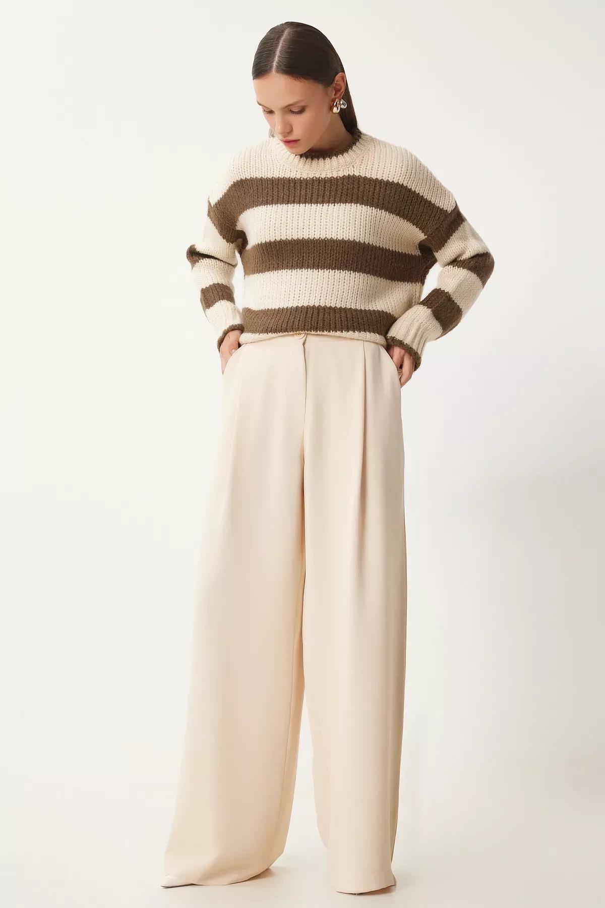 Cream Pocket Palazzo Trousers, Cream, large image number 1