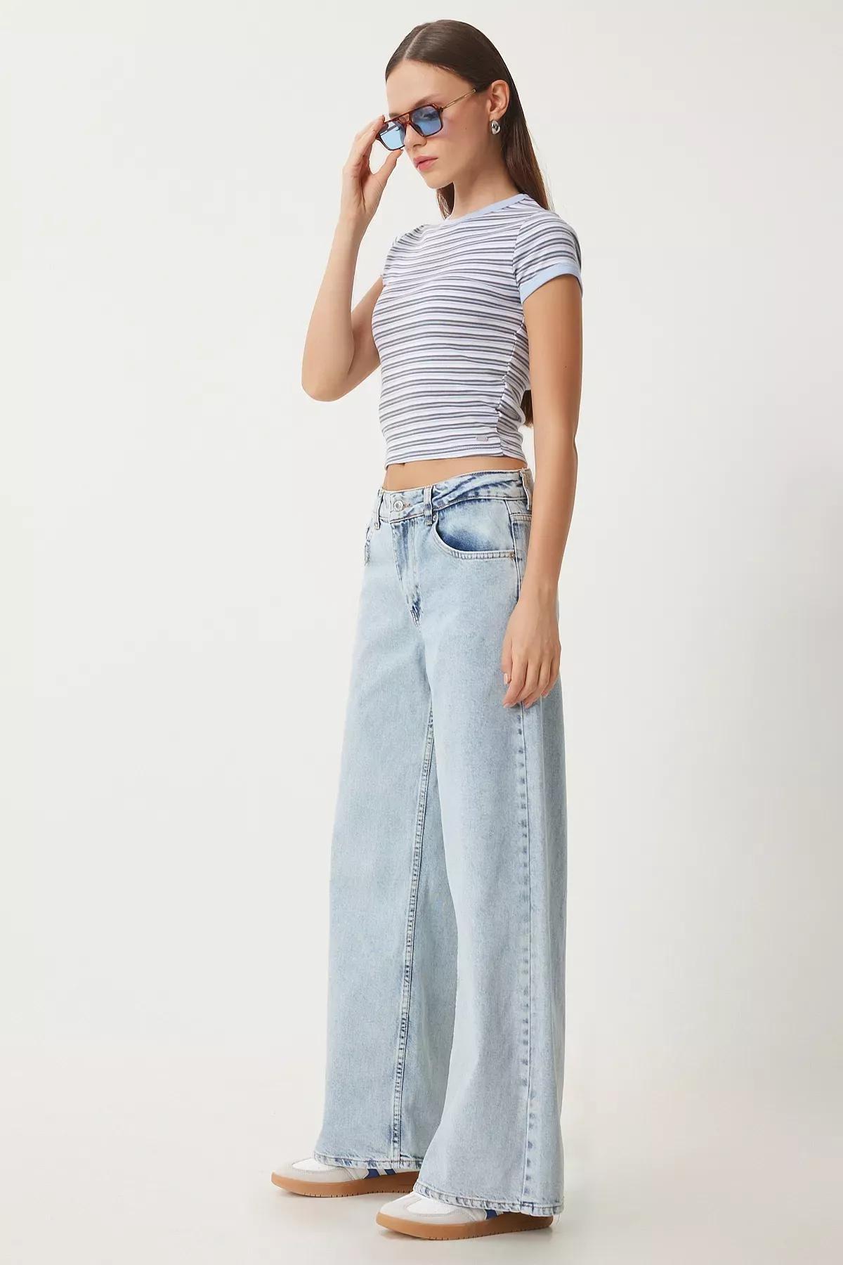 Blue Mid Waist Wide Jeans, , large image number 2