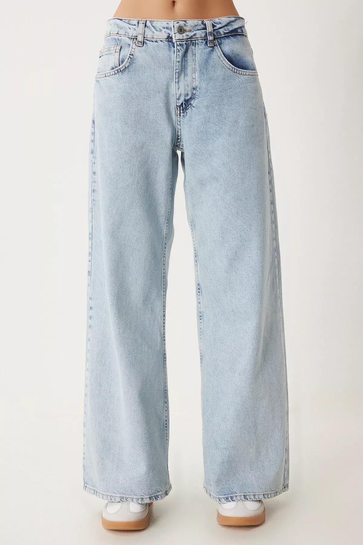 Blue Mid Waist Wide Jeans, , large image number 4