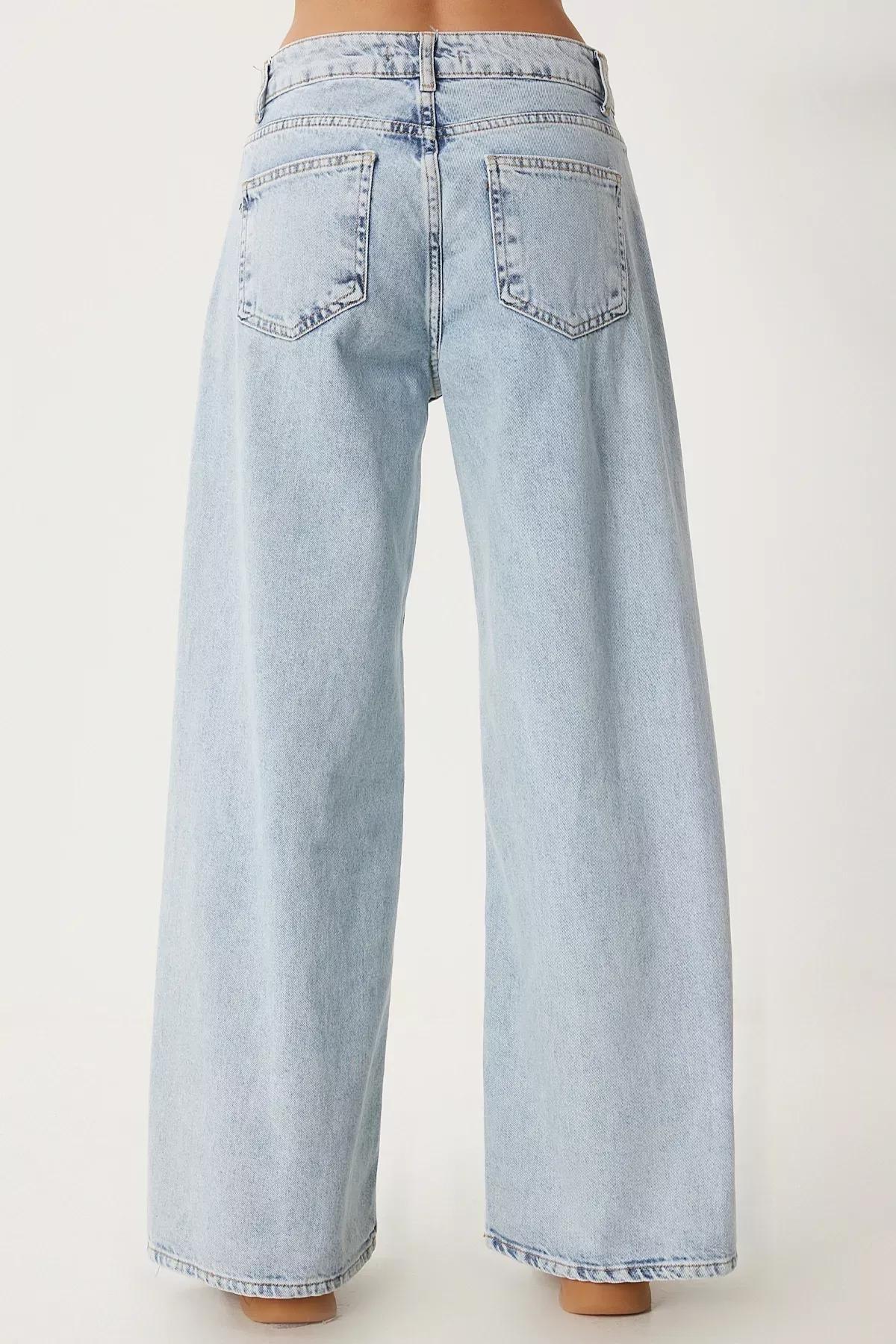 Blue Mid Waist Wide Jeans, , large image number 5