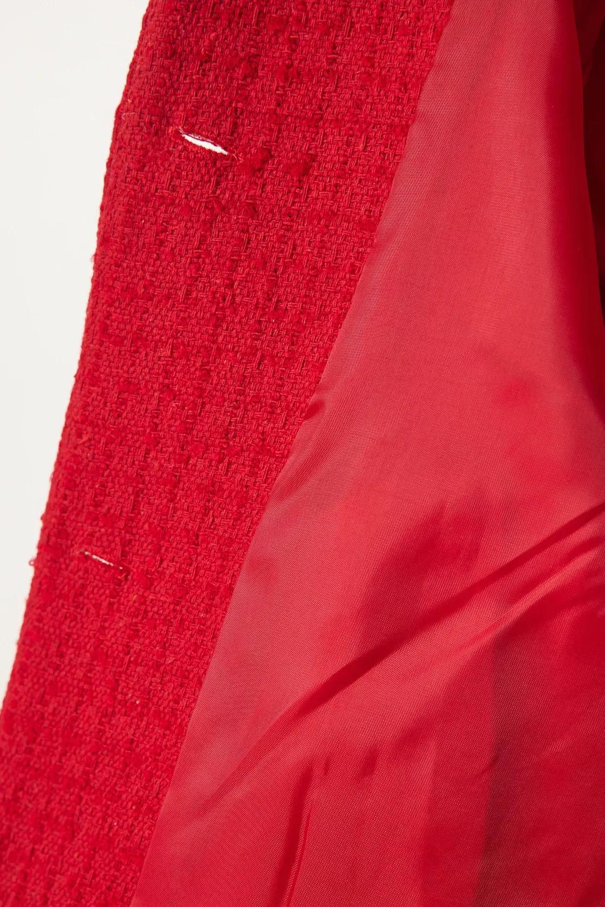 Red Shirt Collar Tweed Jacket, Red, large image number 5