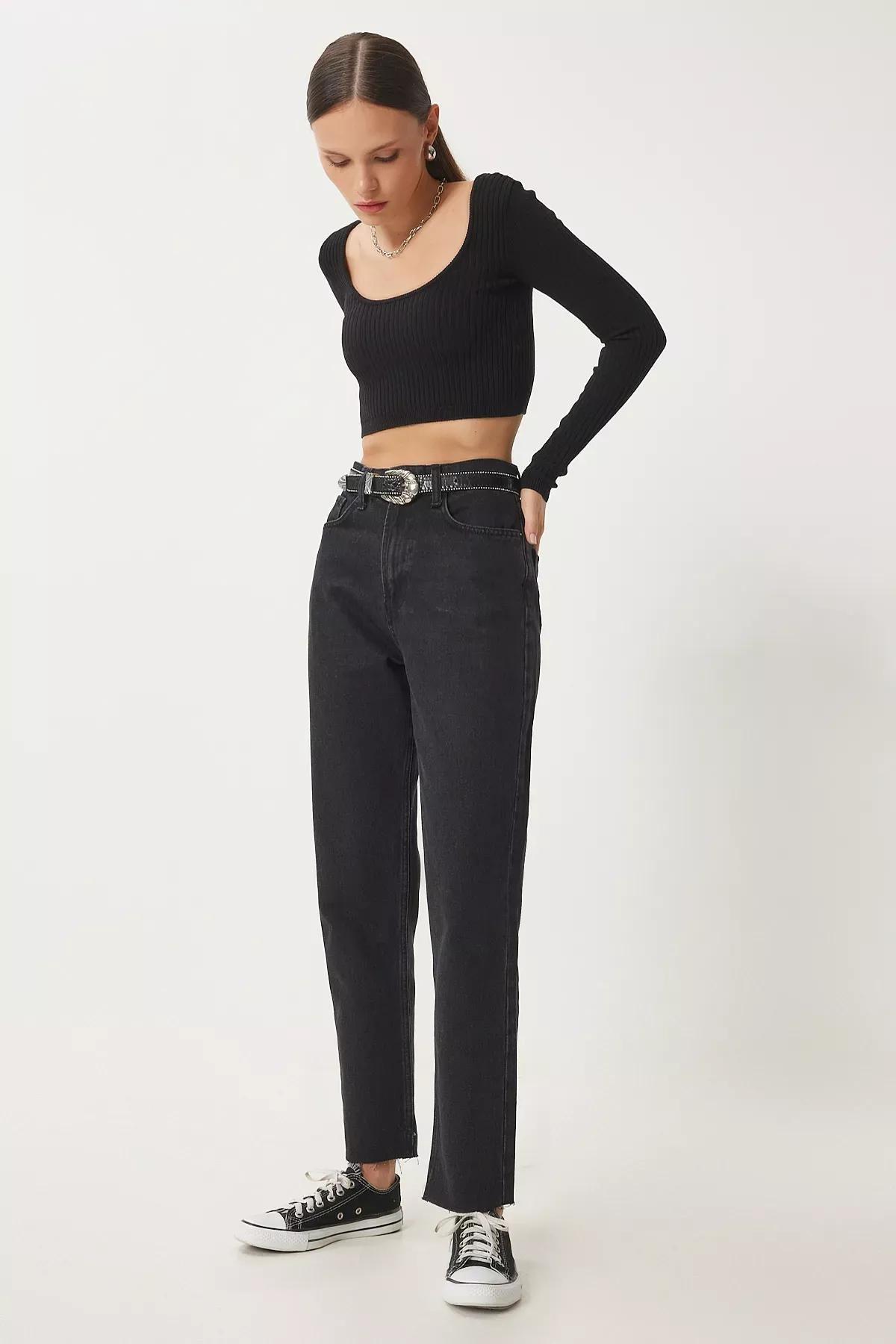 Black Mid Waist Straight Jeans, , large image number 0