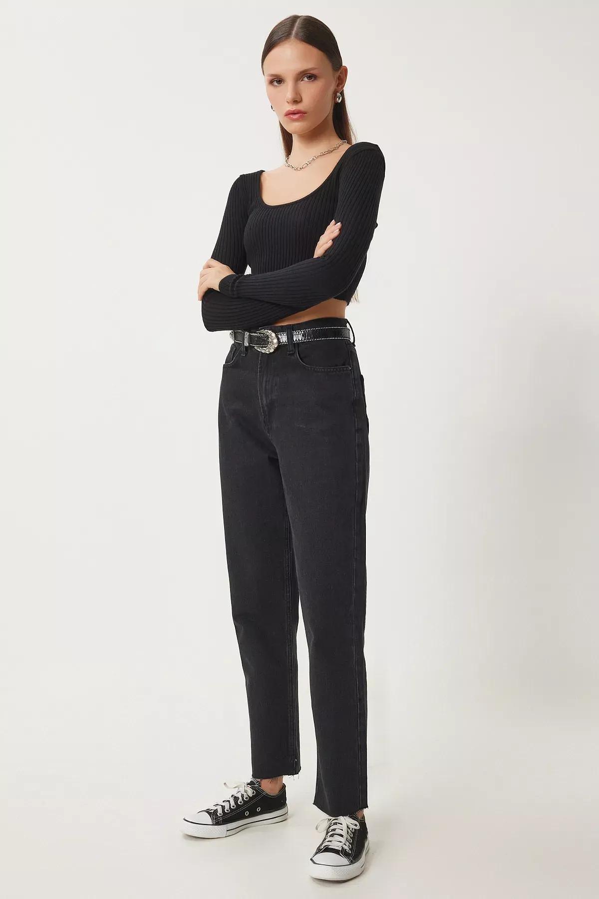 Black Mid Waist Straight Jeans, , large image number 2