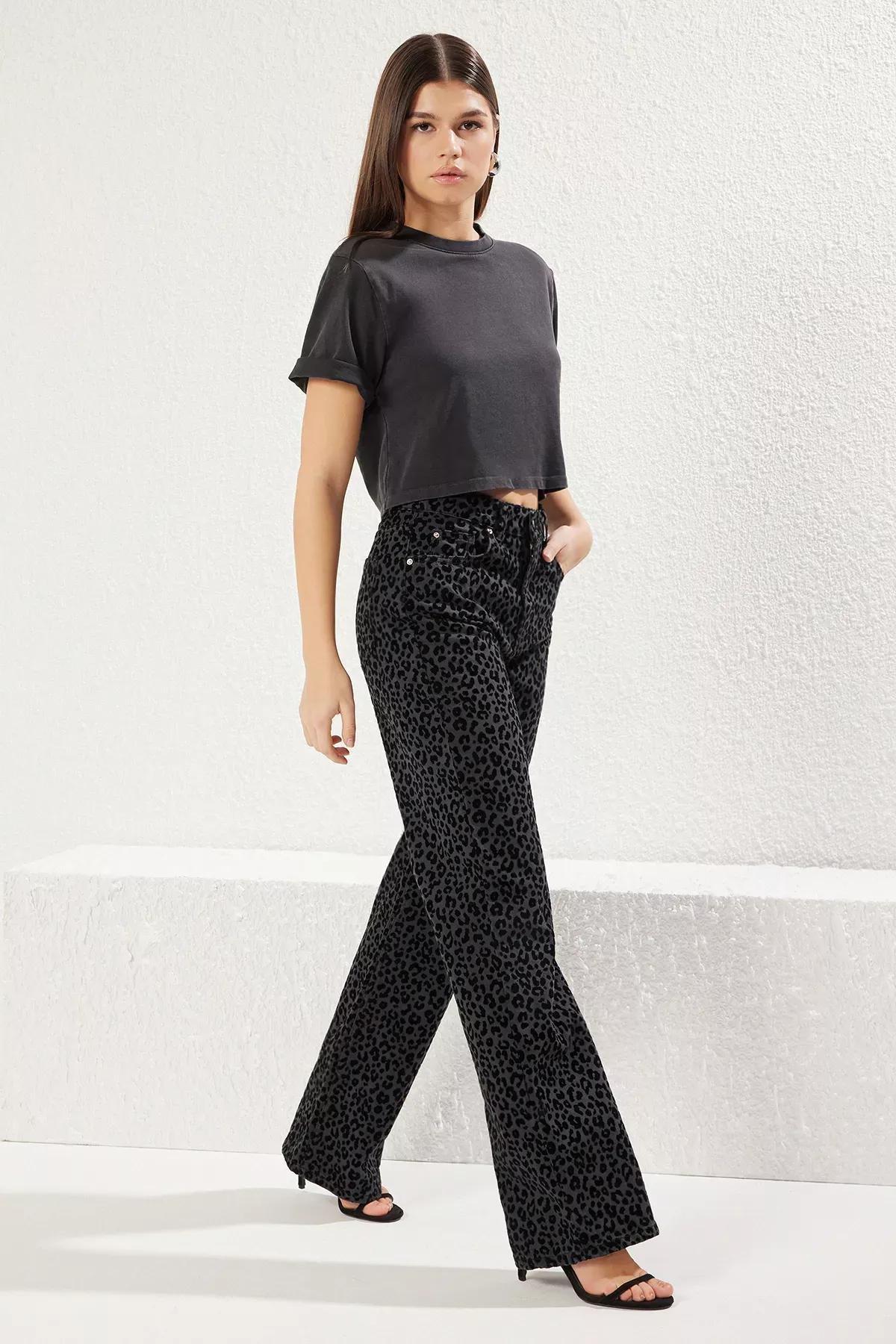 Black Suede Leopard Jeans, , large image number 1