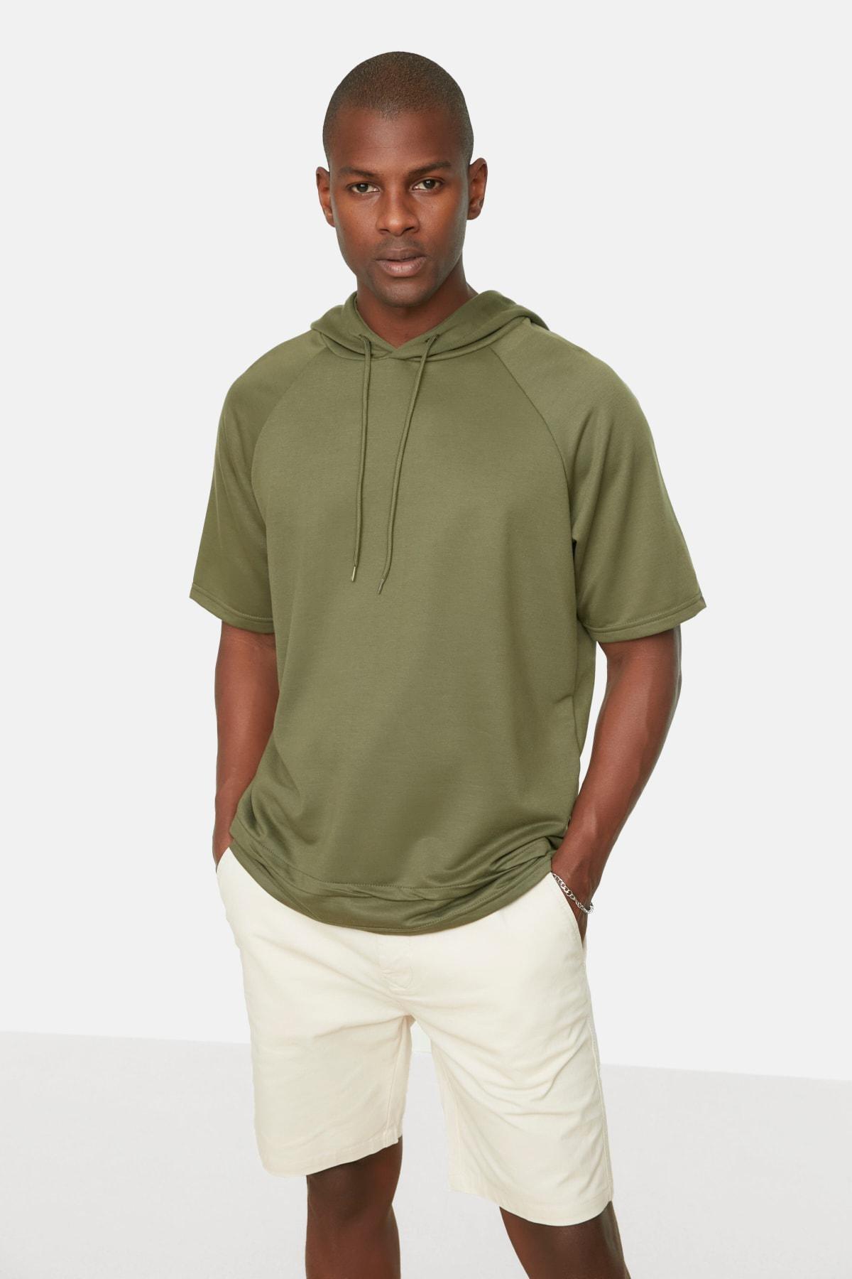Khaki Oversize Hooded Sweatshirt, , large image number 0