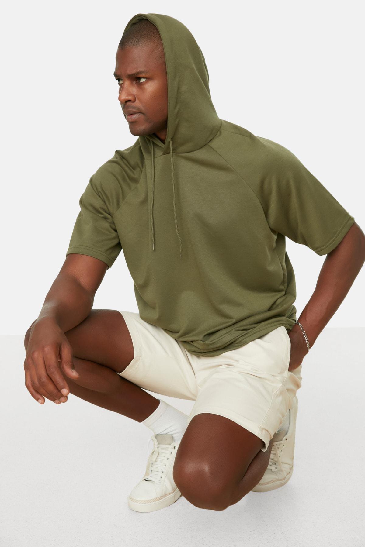 Khaki Oversize Hooded Sweatshirt, , large image number 1