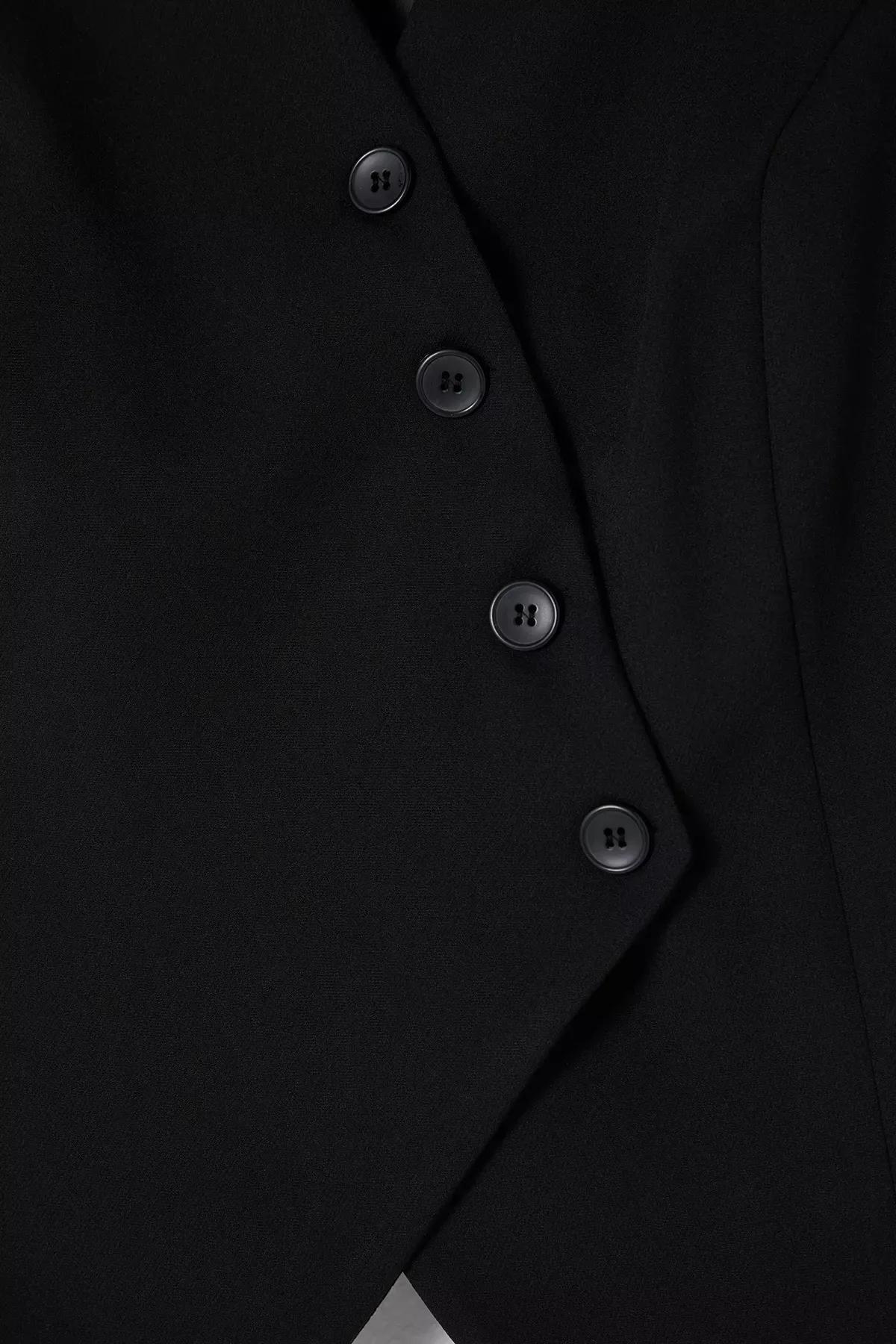 Black Buttoned Plus-Size Woven Vest, BLACK, large image number 7