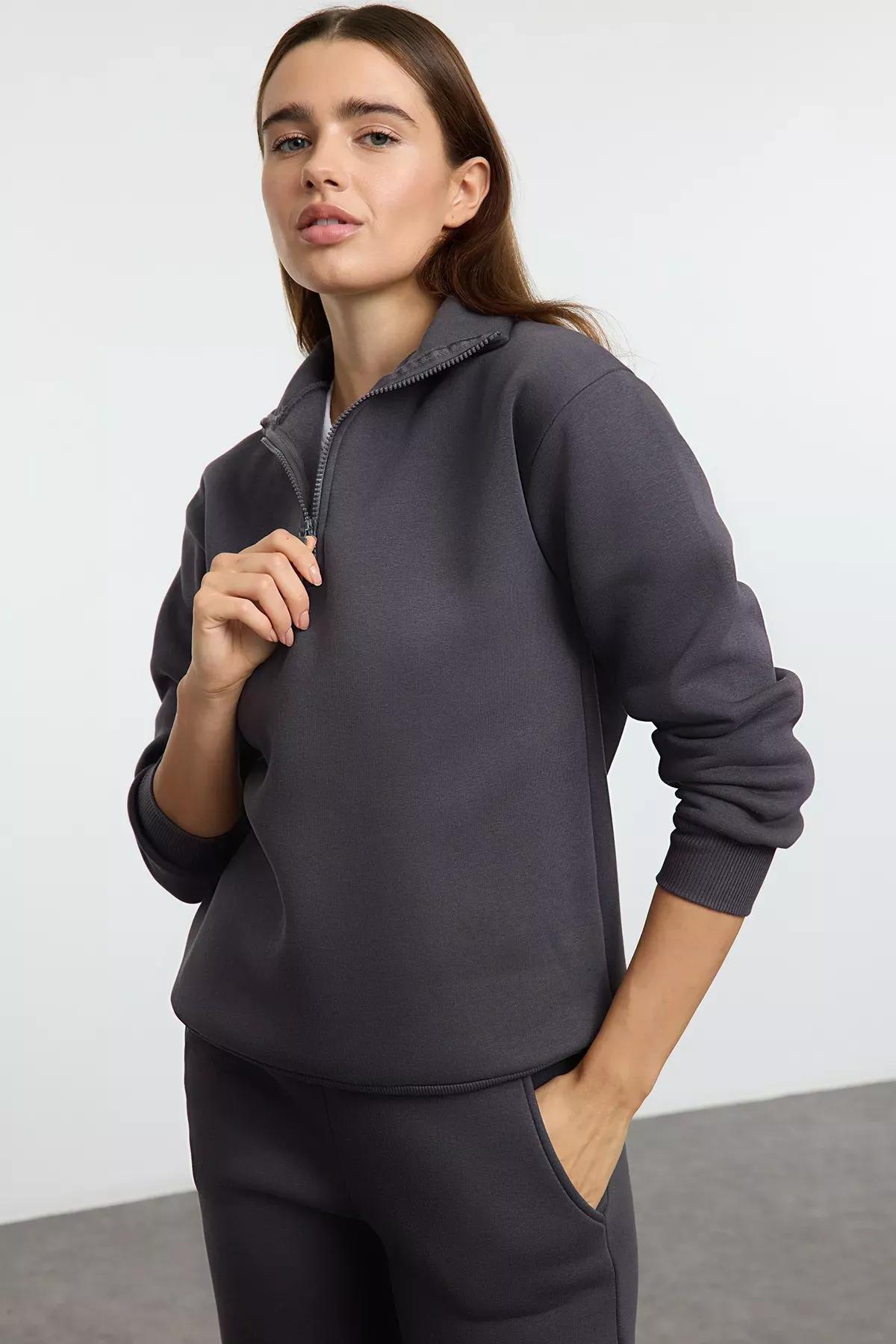 Grey Thick Polar Zippered Tracksuit, Anthracite, large image number 1