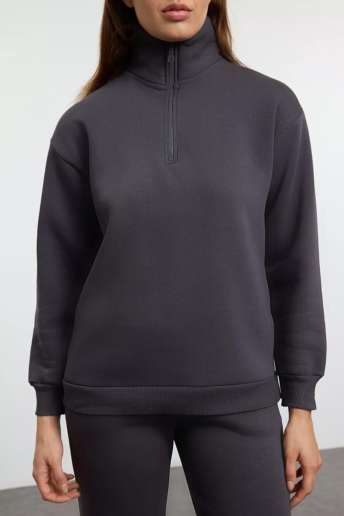 Grey Thick Polar Zippered Tracksuit, Anthracite, medium