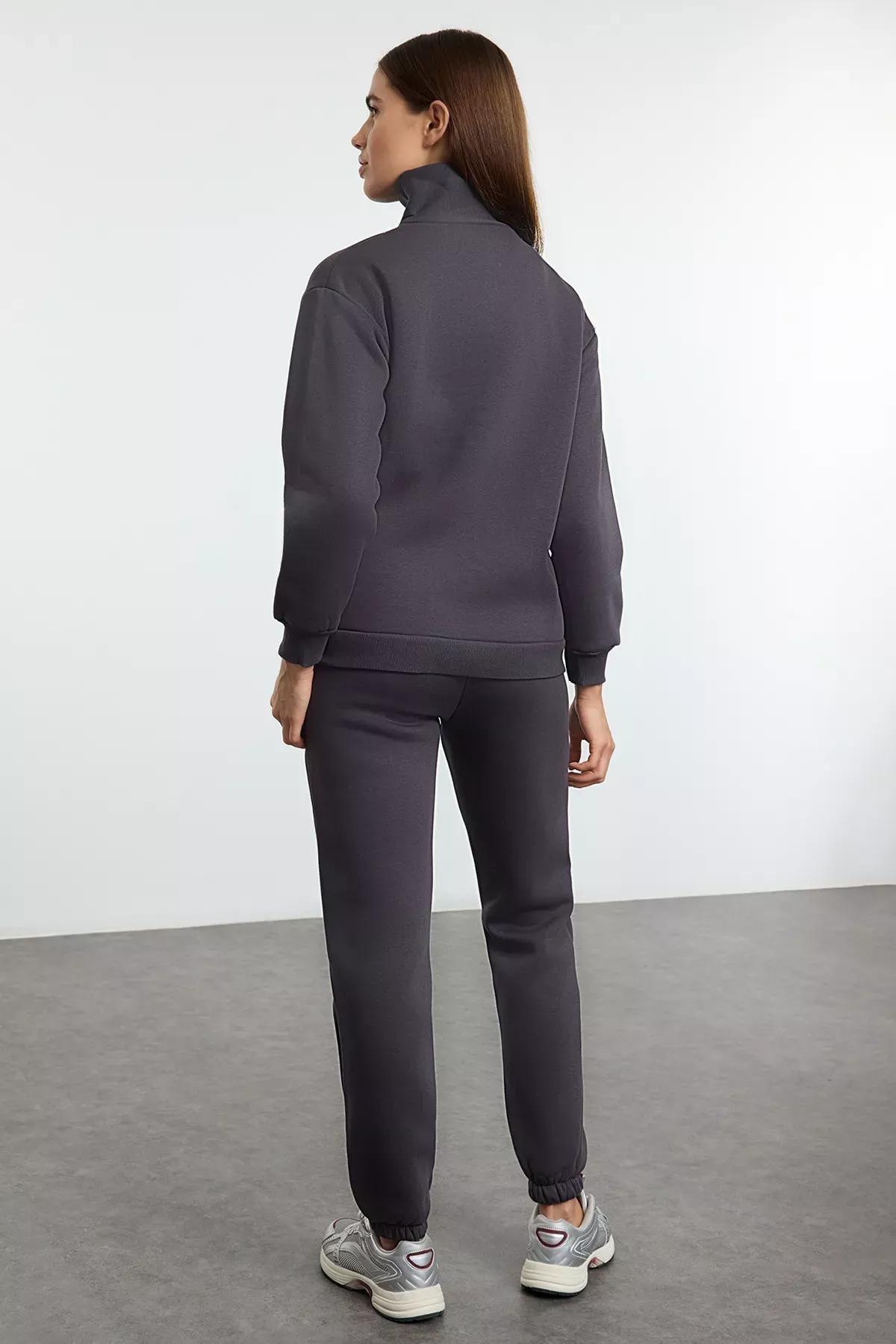 Grey Thick Polar Zippered Tracksuit, Anthracite, large image number 4
