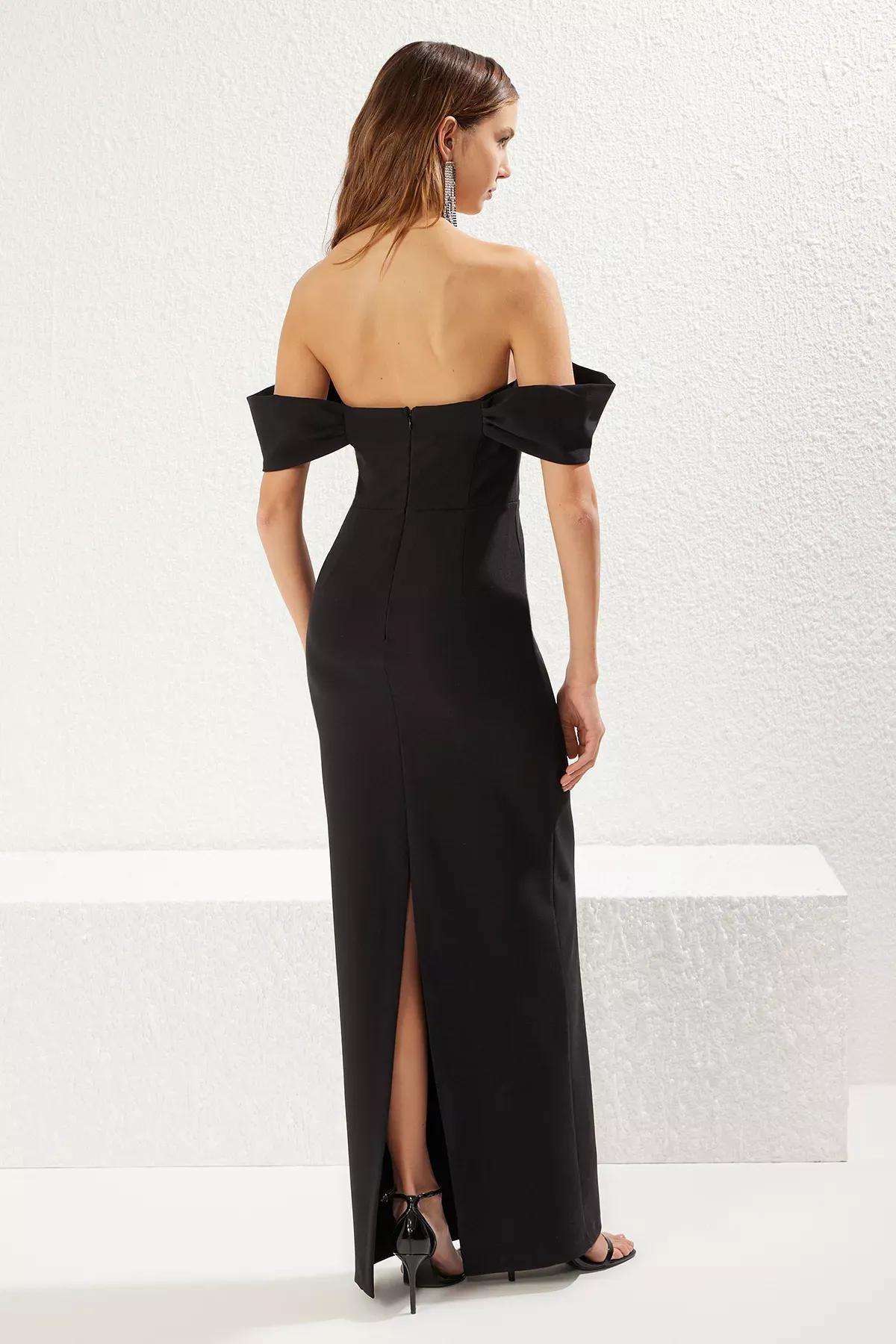 Black Collared Woven Occasionwear Dress, , large image number 4