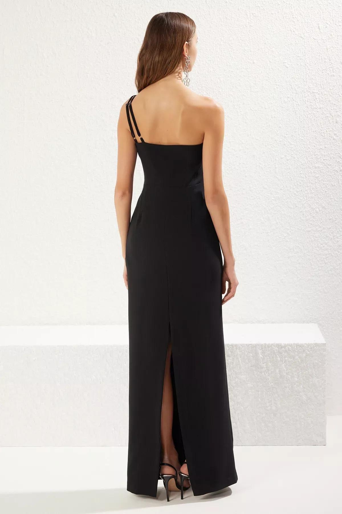 Black Elegant Long Occasionwear Dress, BLACK, large image number 4