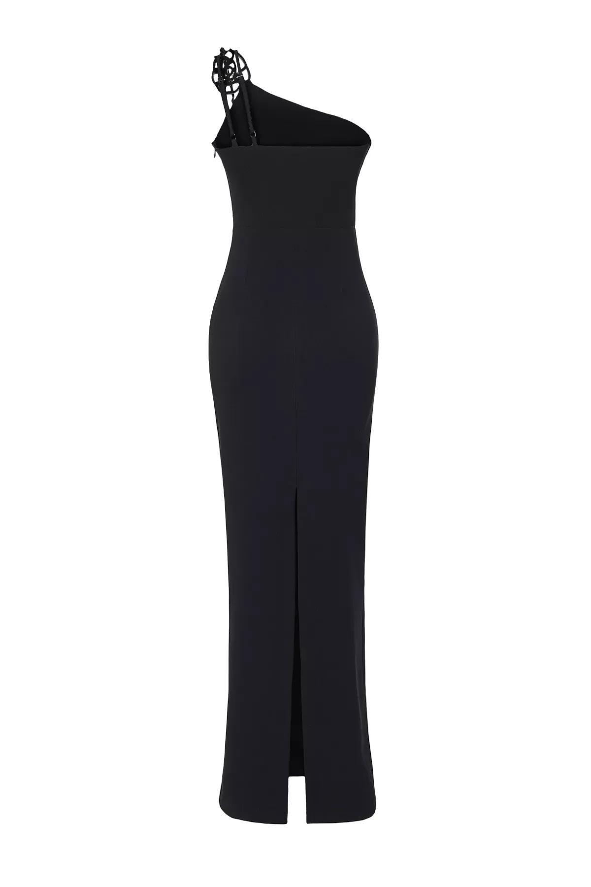 Black Elegant Long Occasionwear Dress, BLACK, large image number 6