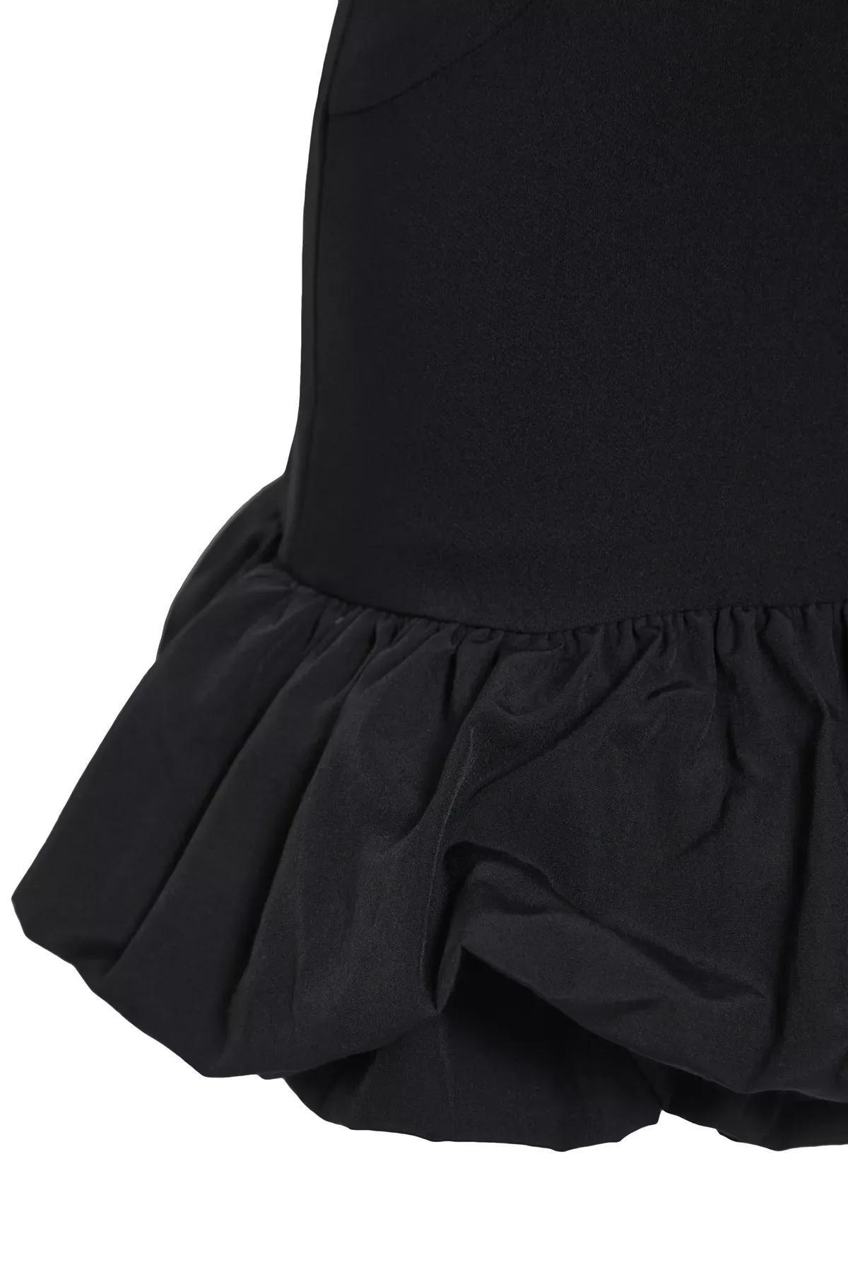 Black Detailed Woven Short Dress, BLACK, large image number 5