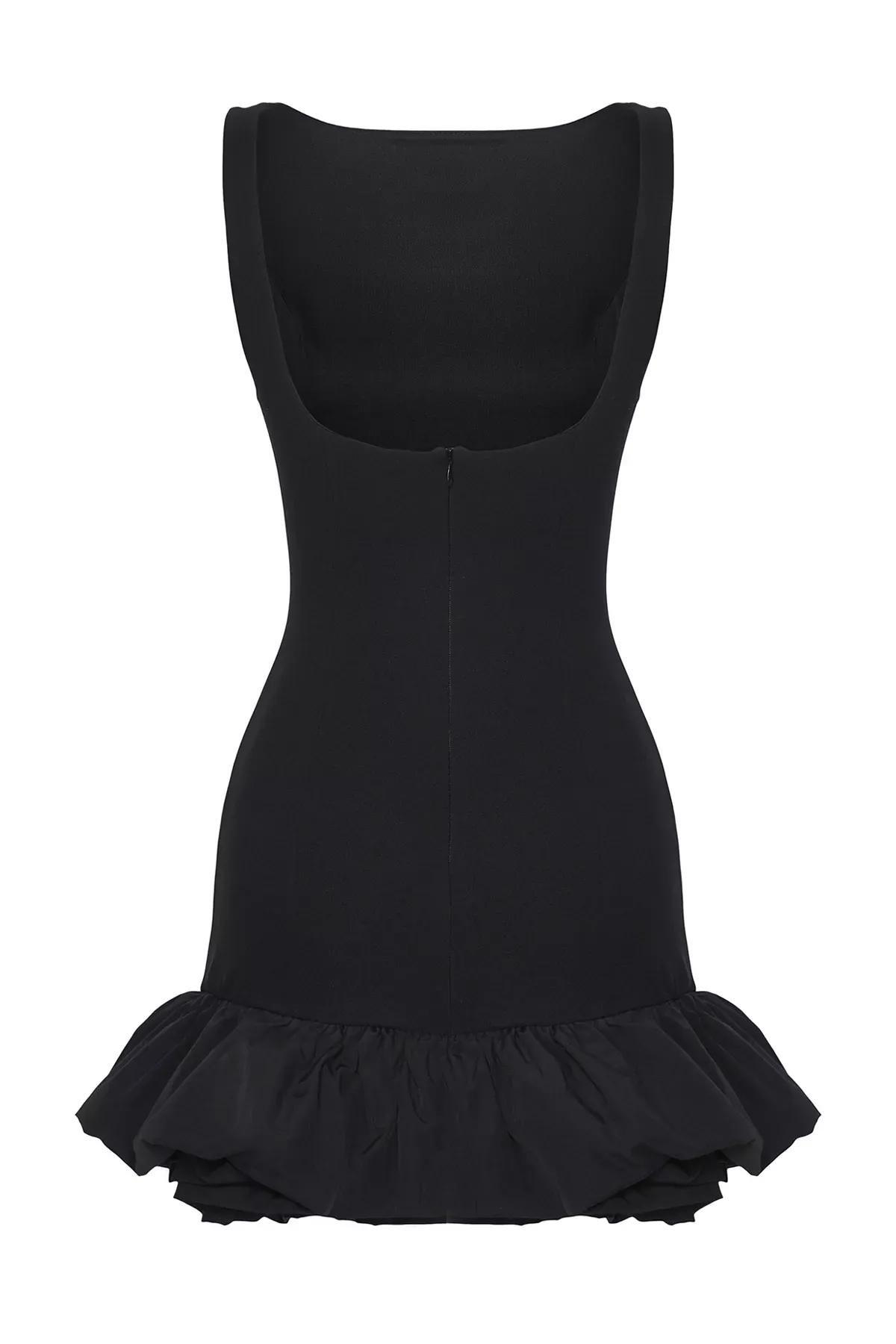 Black Detailed Woven Short Dress, BLACK, large image number 6