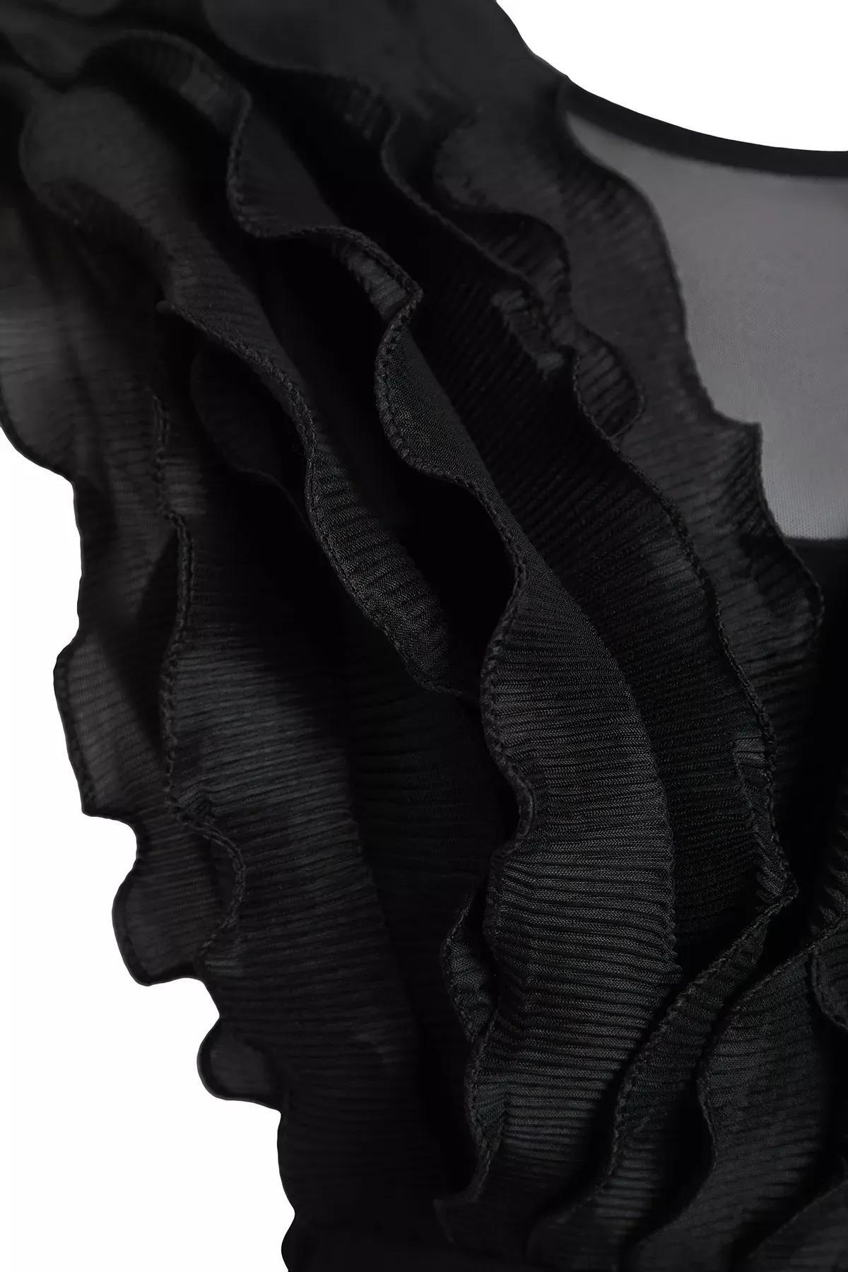 Black Ruffle Knitted Bodysuit, , large image number 5
