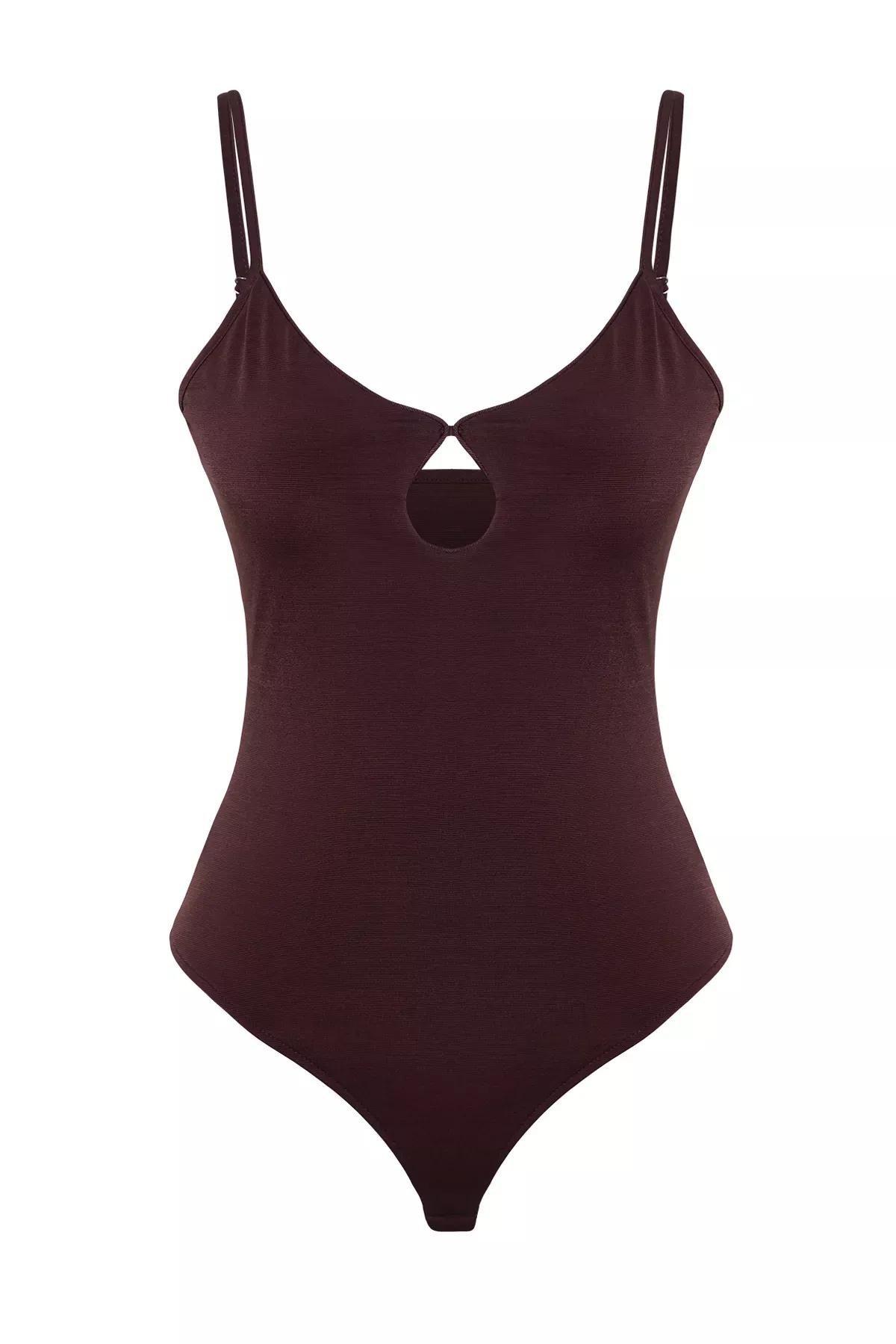 Brown Cut-Out Window Knitted Bodysuit, , large image number 1