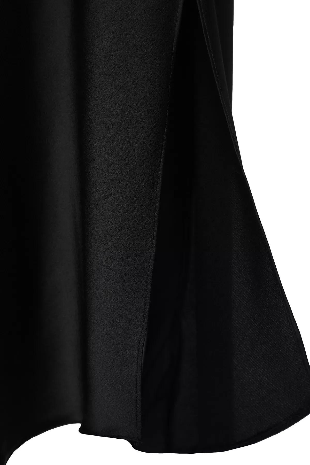 Black Bow Detailed Satin Dress, BLACK, large image number 5