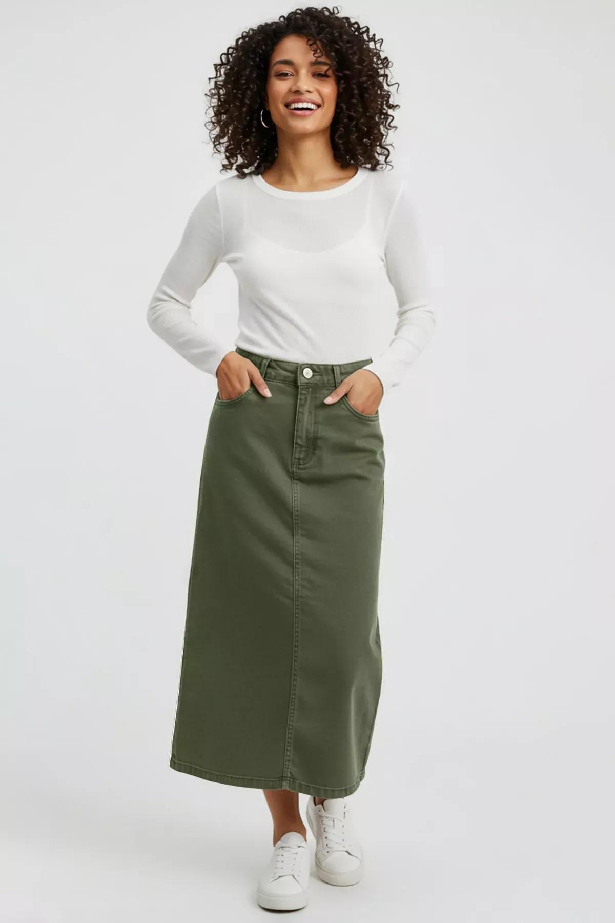 Green Pocket Woven Skirt, Khaki, large image number 0