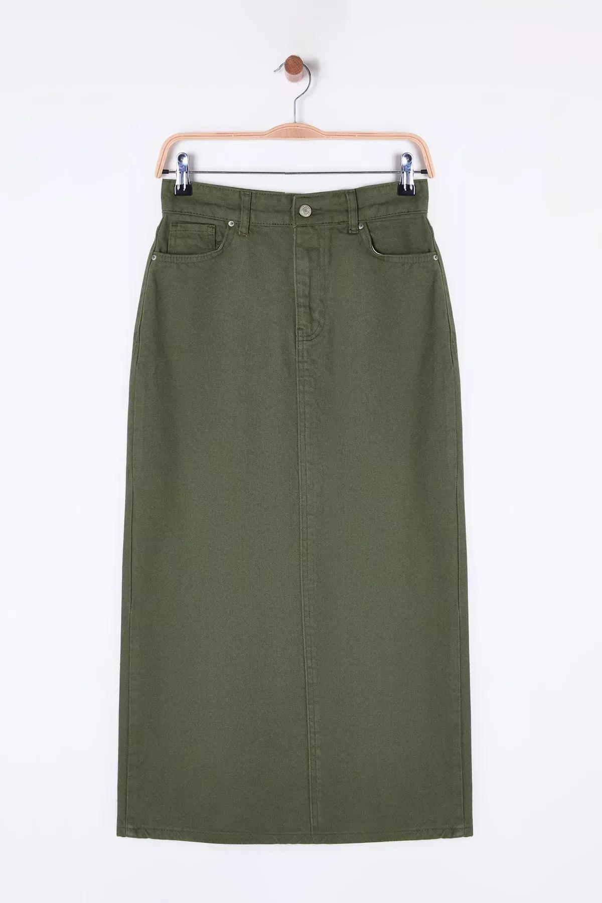 Green Pocket Woven Skirt, Khaki, large image number 2