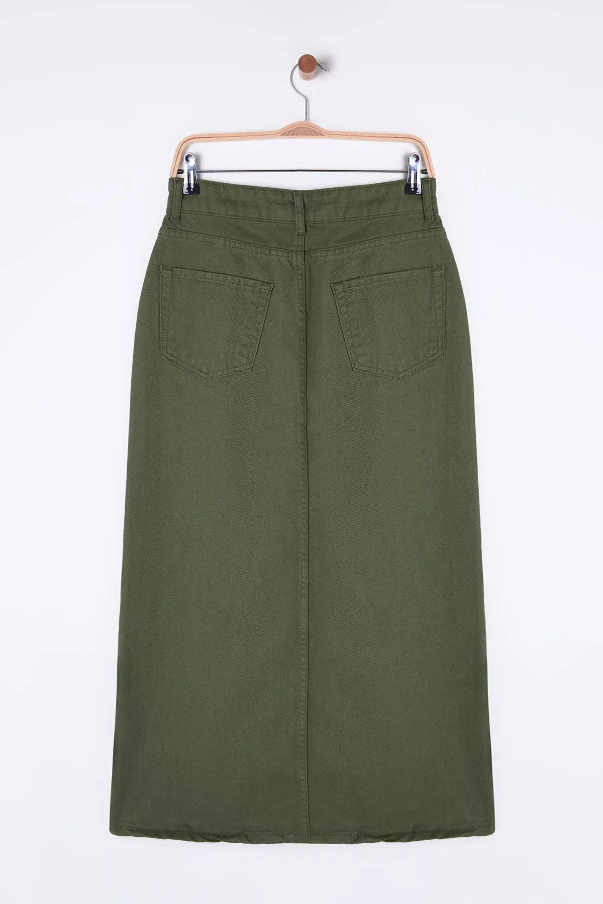 Green Pocket Woven Skirt, Khaki, large image number 3