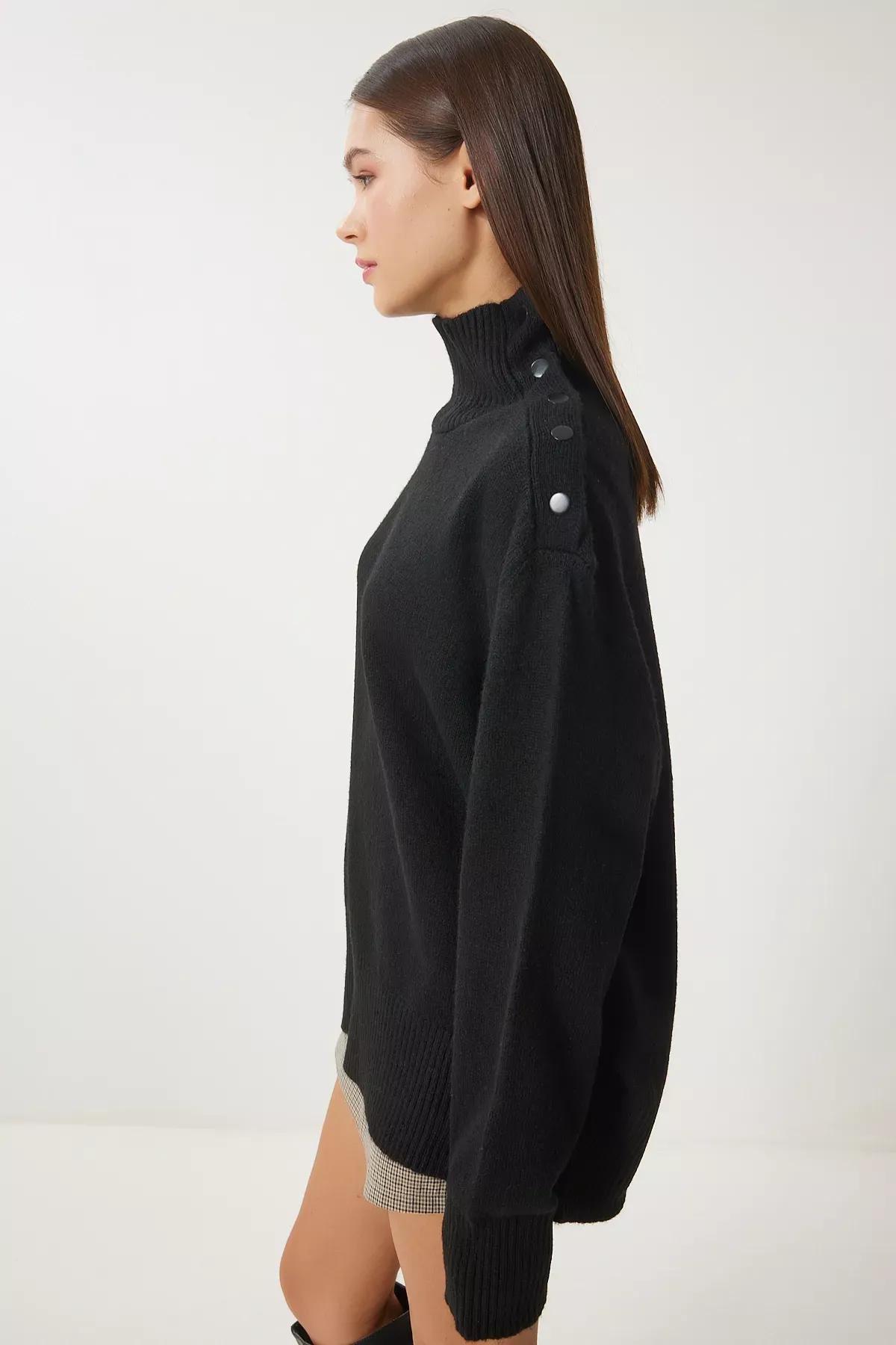 Black Turtleneck Knitwear Sweater, BLACK, large image number 4
