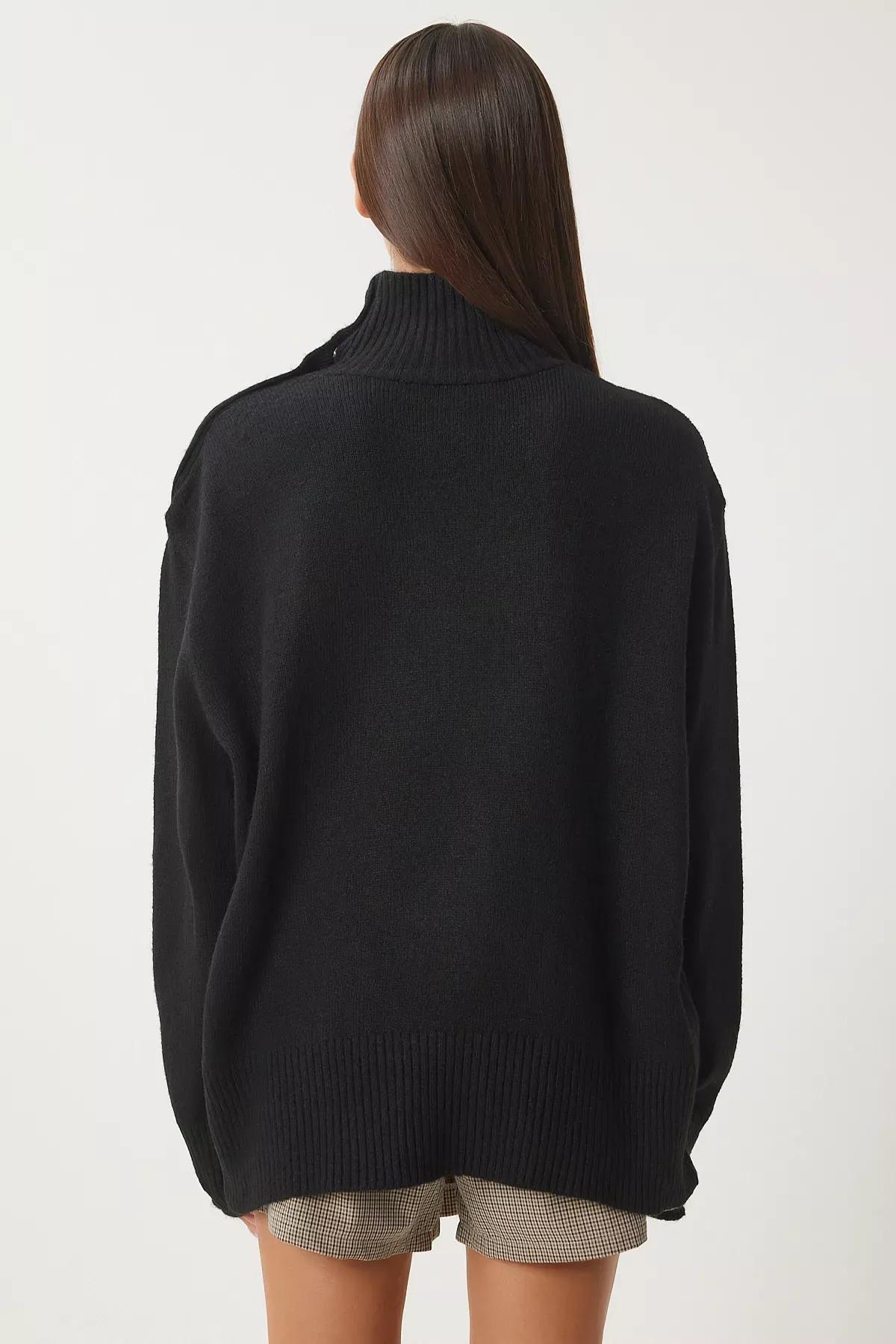 Black Turtleneck Knitwear Sweater, BLACK, large image number 5