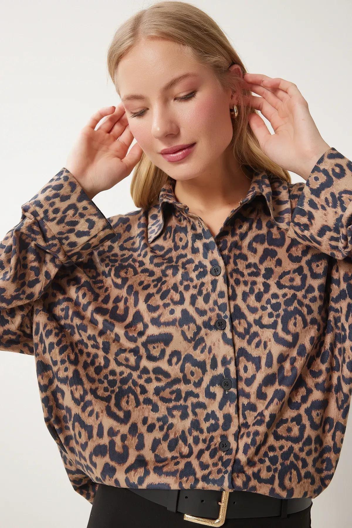 Black Leopard Suede Shirt, Black Beige, large image number 1