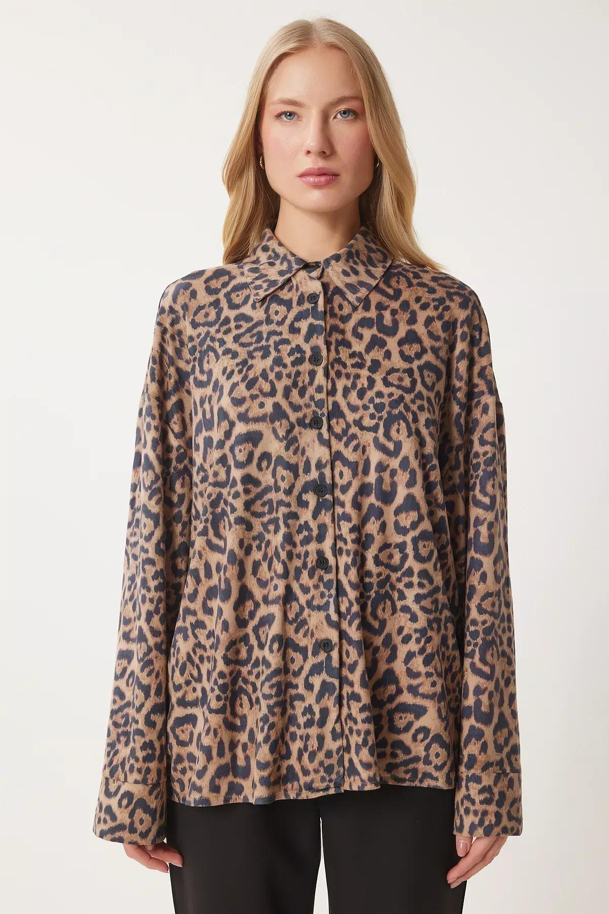 Black Leopard Suede Shirt, Black Beige, large image number 3