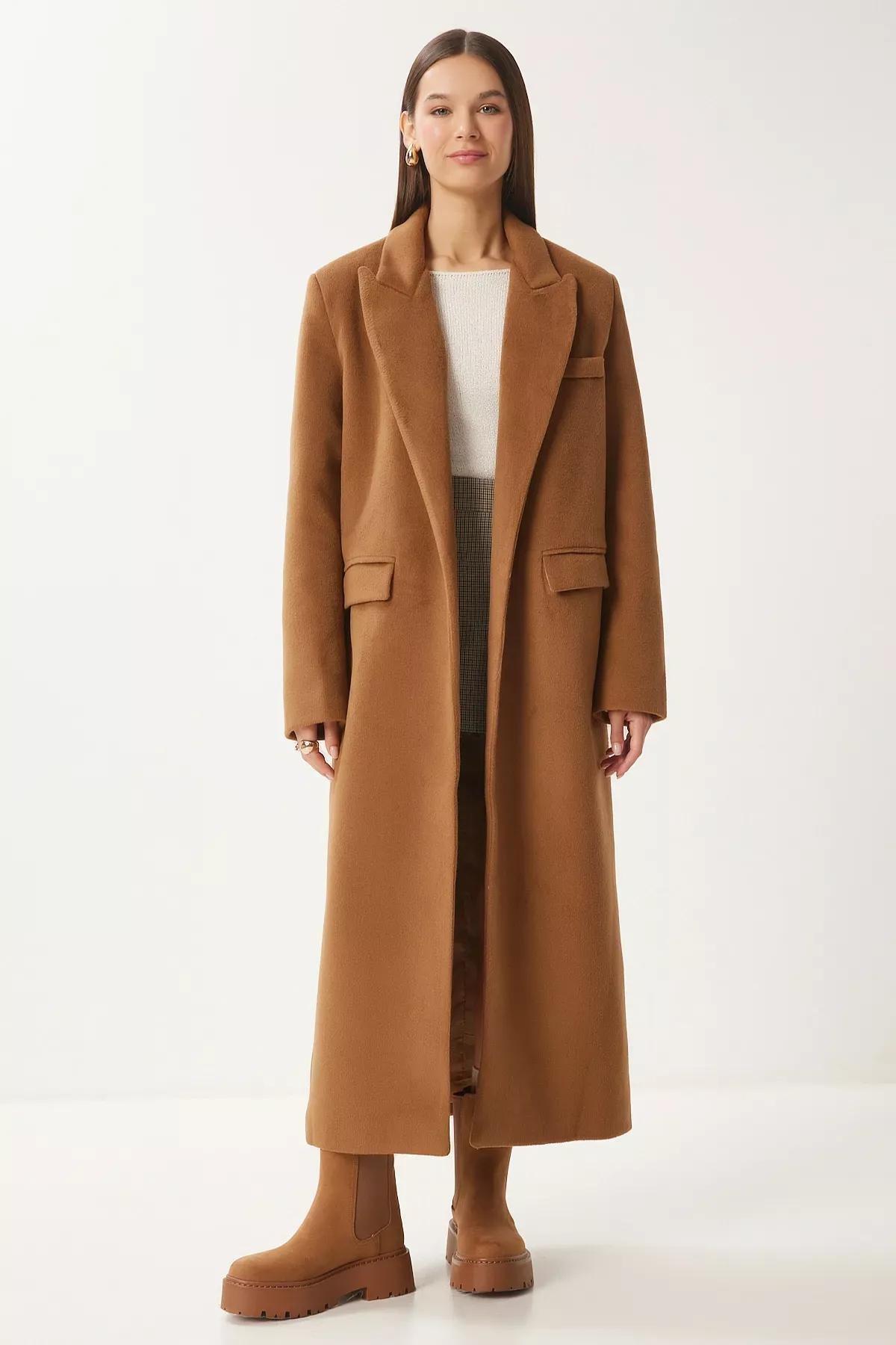 Camel Double-Breasted Cashmere Coat, CAMEL, medium