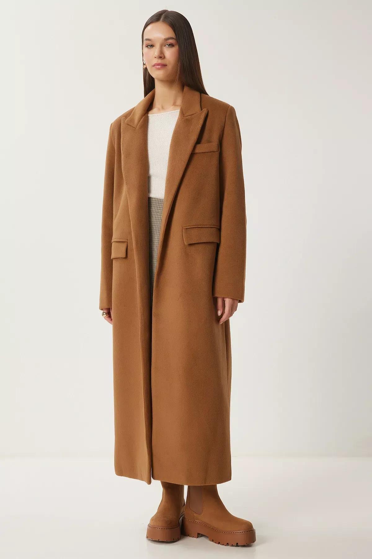 Camel Double-Breasted Cashmere Coat, CAMEL, large image number 1