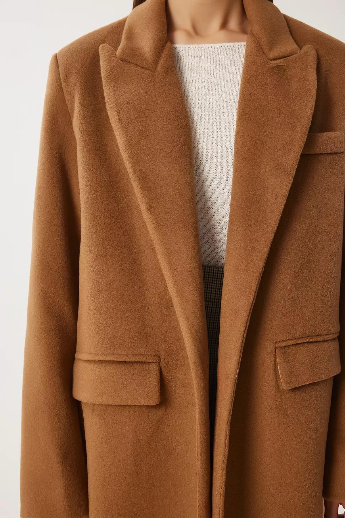 Camel Double-Breasted Cashmere Coat, CAMEL, medium