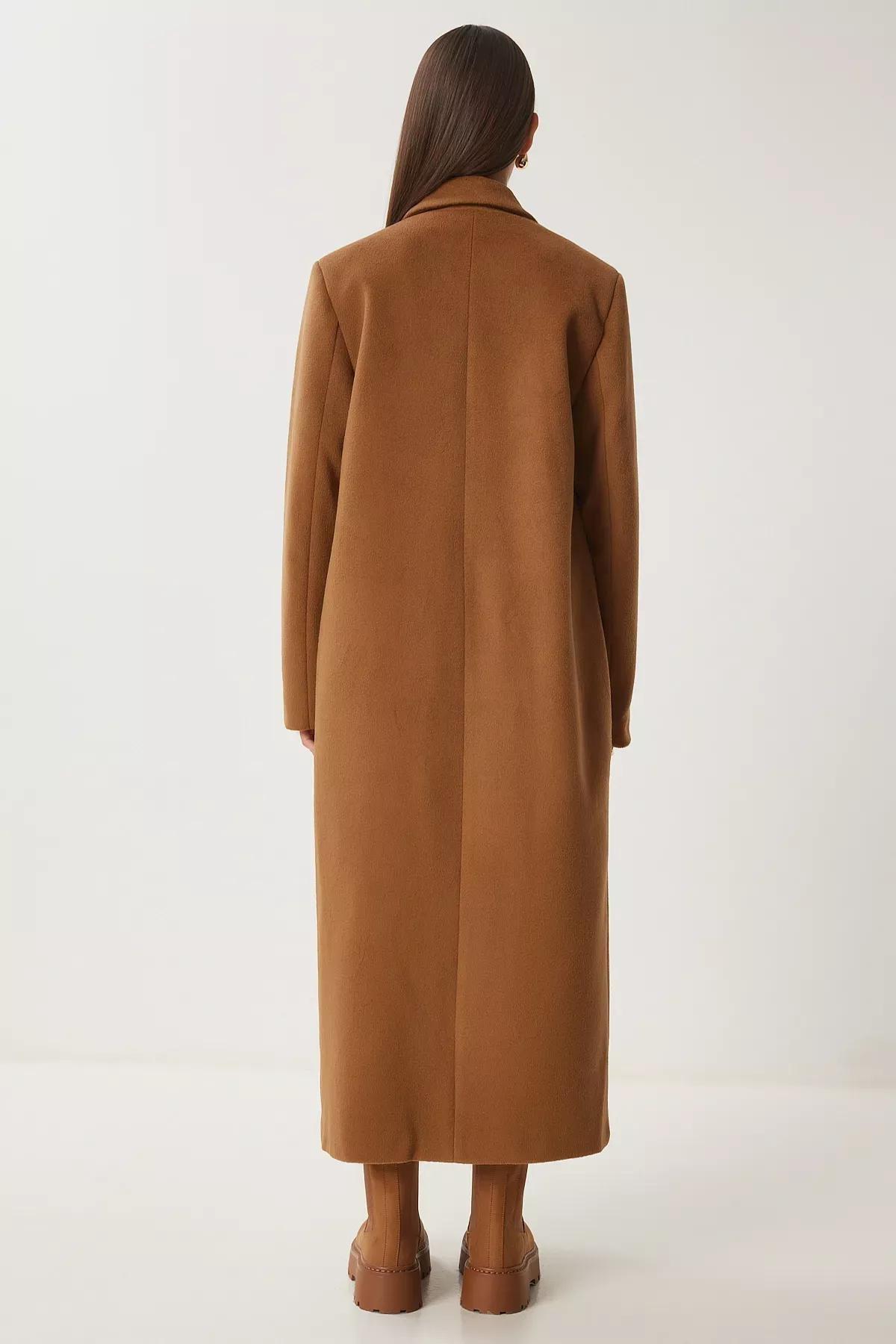 Camel Double-Breasted Cashmere Coat, CAMEL, large image number 4