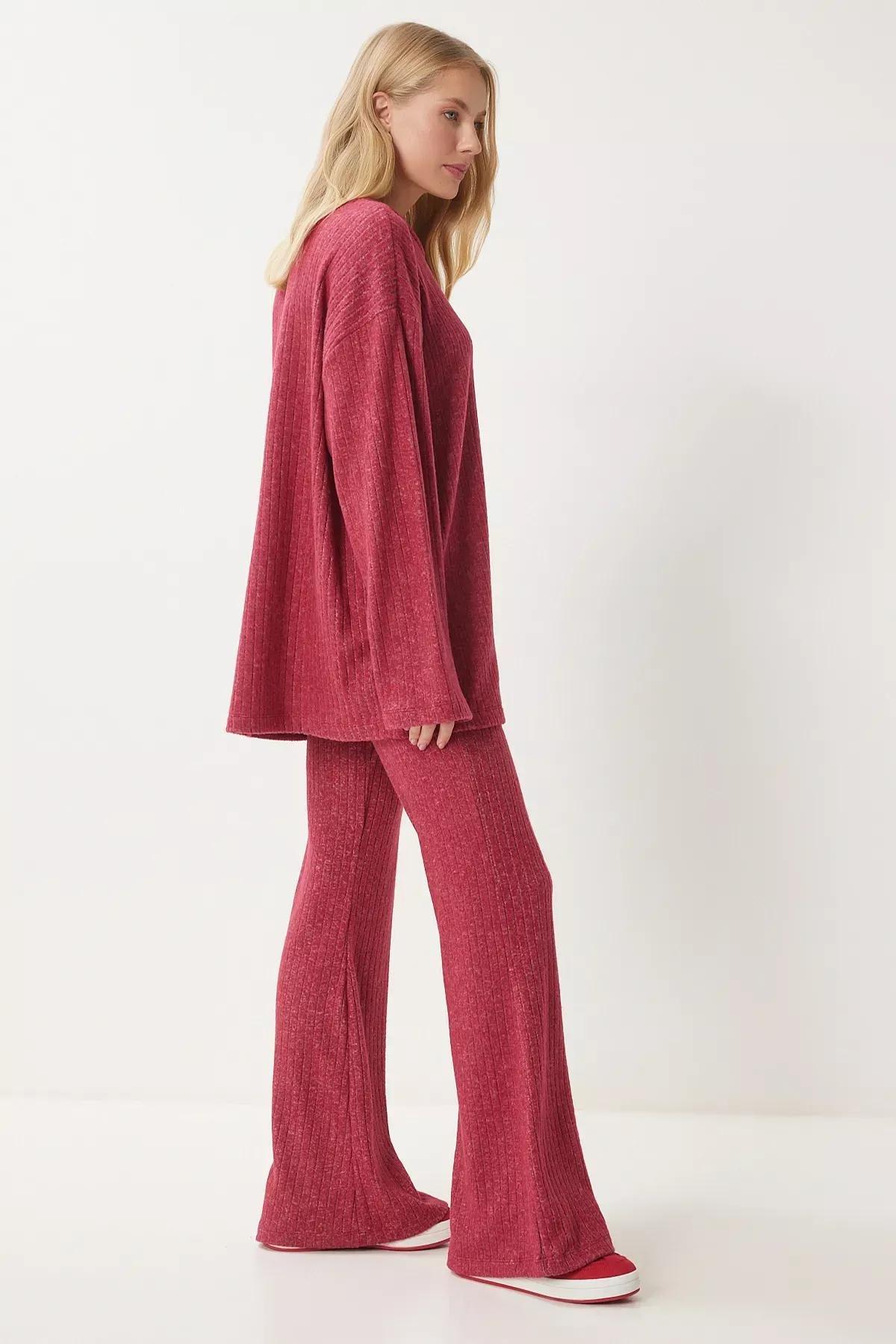 Navy Striped Bear Pajama Set, Red, large image number 1