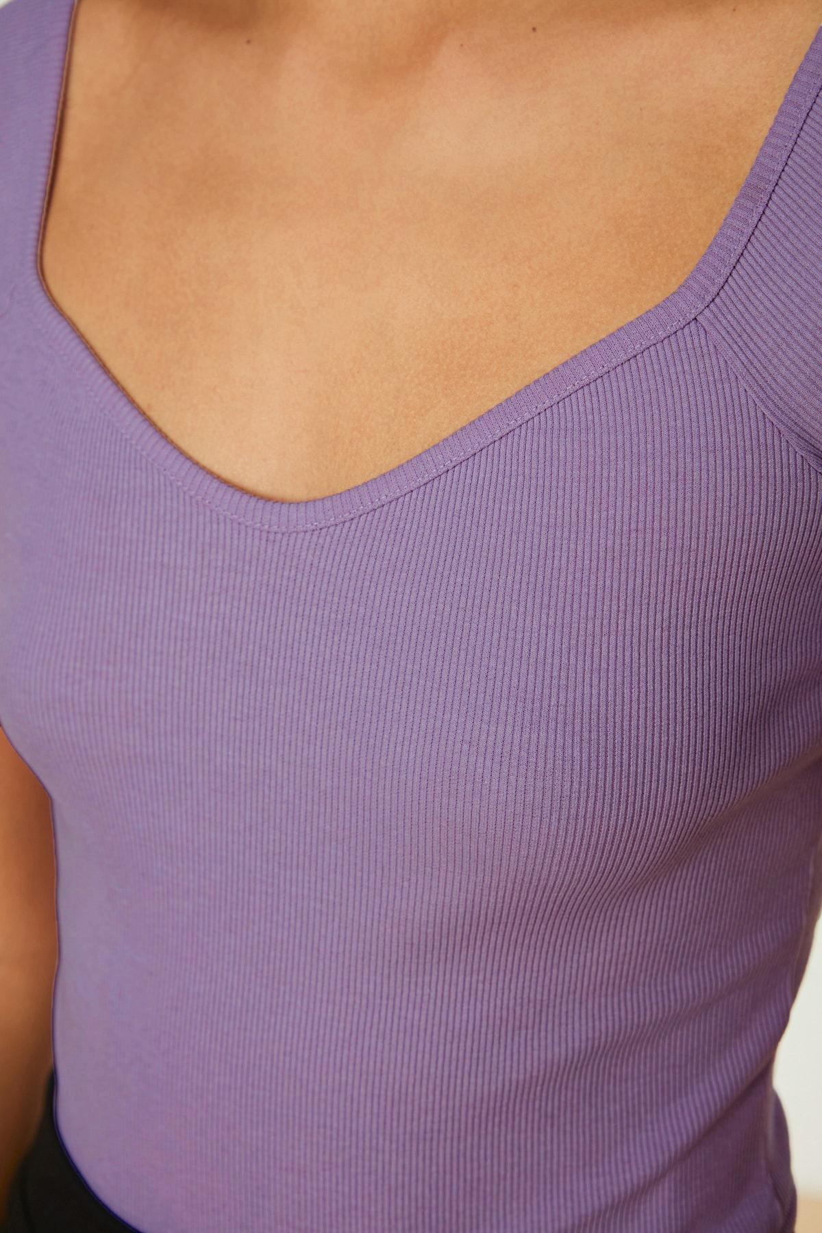 Purple Slim Sweetheart Neckline Blouse, , large image number 3