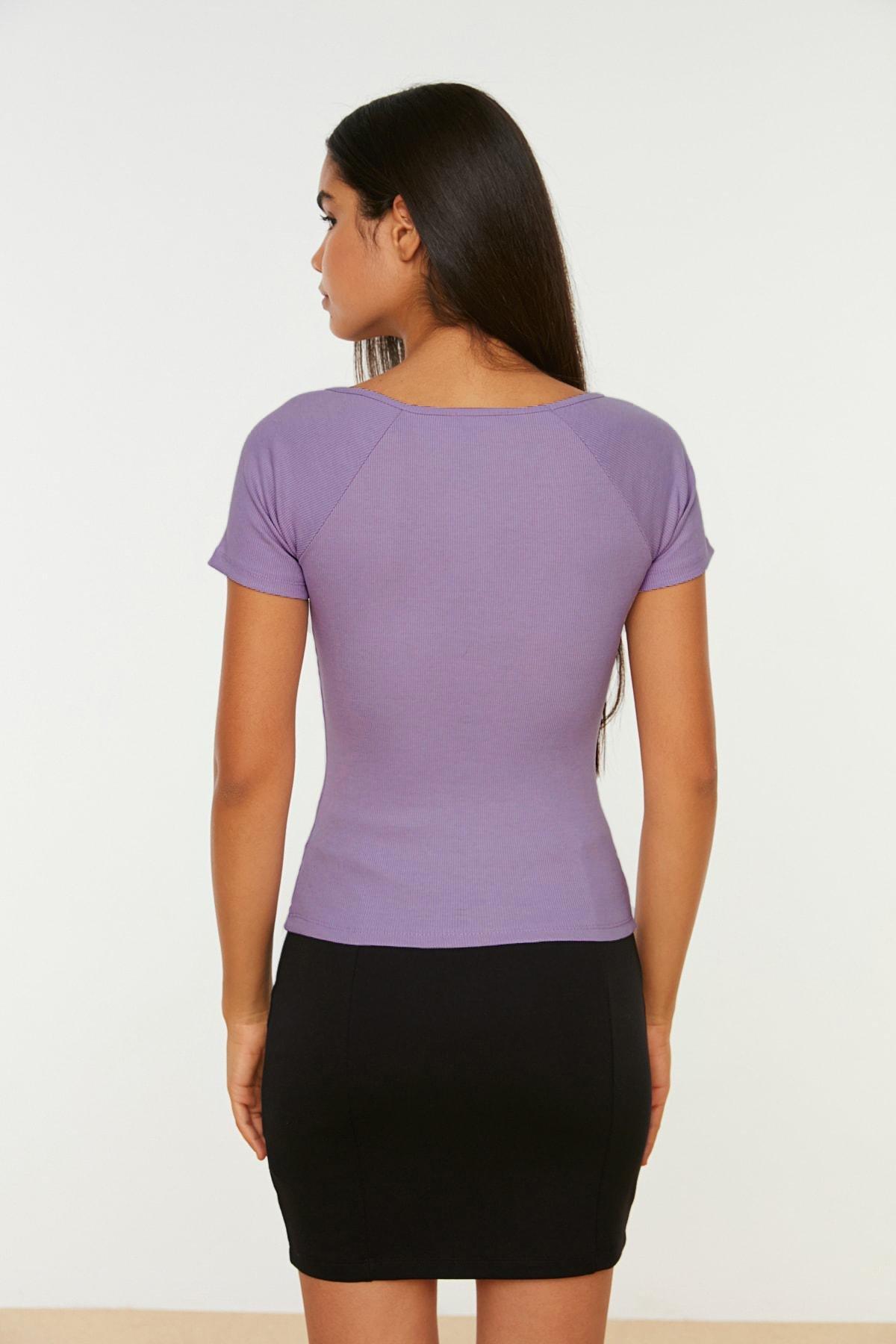 Purple Slim Sweetheart Neckline Blouse, , large image number 6