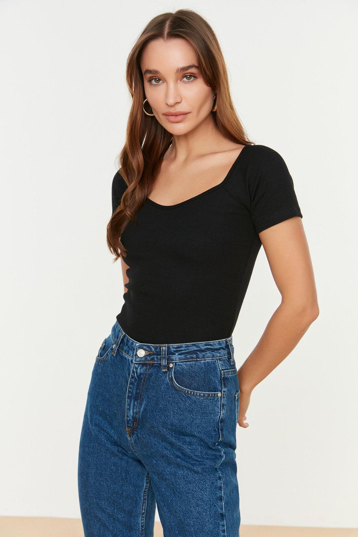 Black Slim Sweetheart Neckline Blouse, , large image number 3