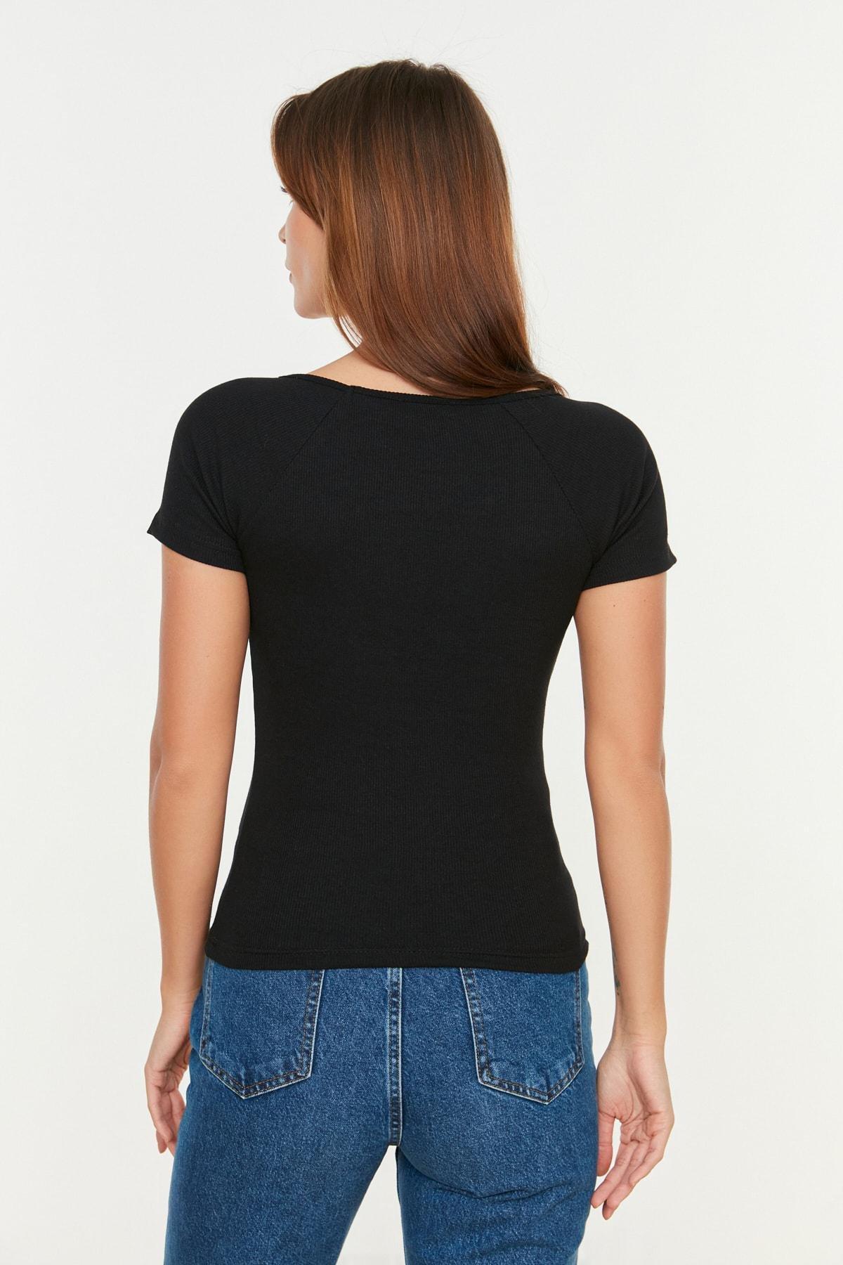 Black Slim Sweetheart Neckline Blouse, , large image number 4