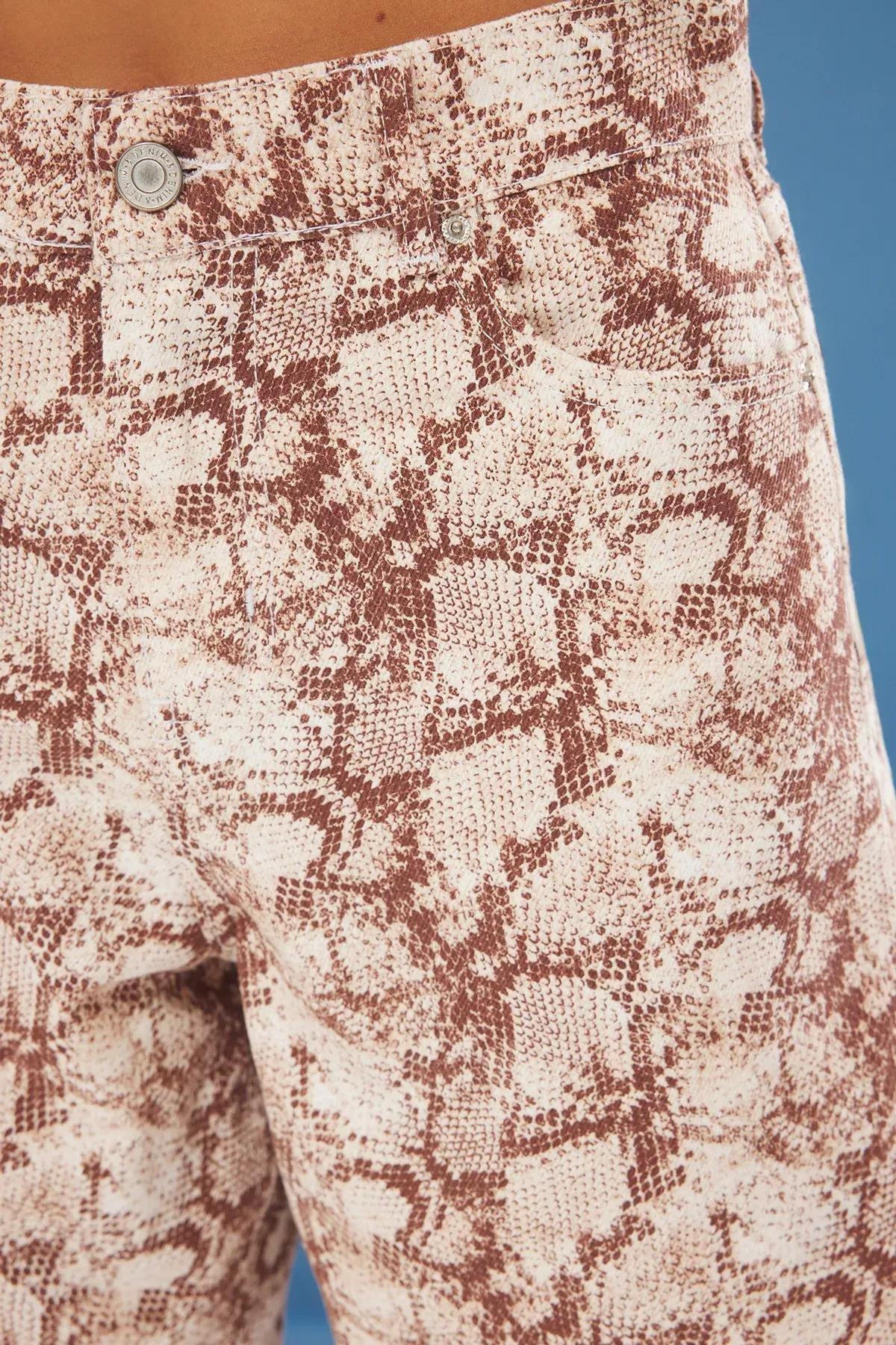 Brown Snake Patterned Woven Shorts, , large image number 3