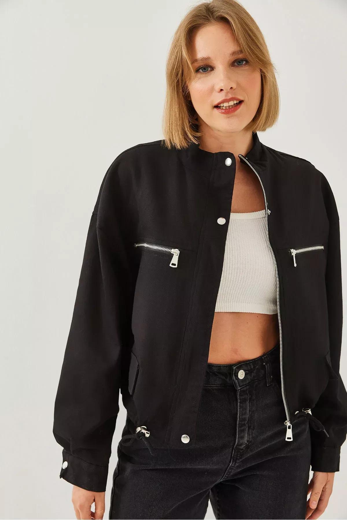Brown Faux Leather Biker Jacket, , large image number 1