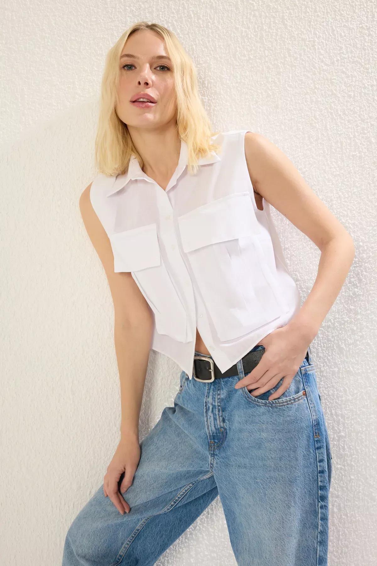 White Pocket Zero Sleeve Shirt, White, large image number 2