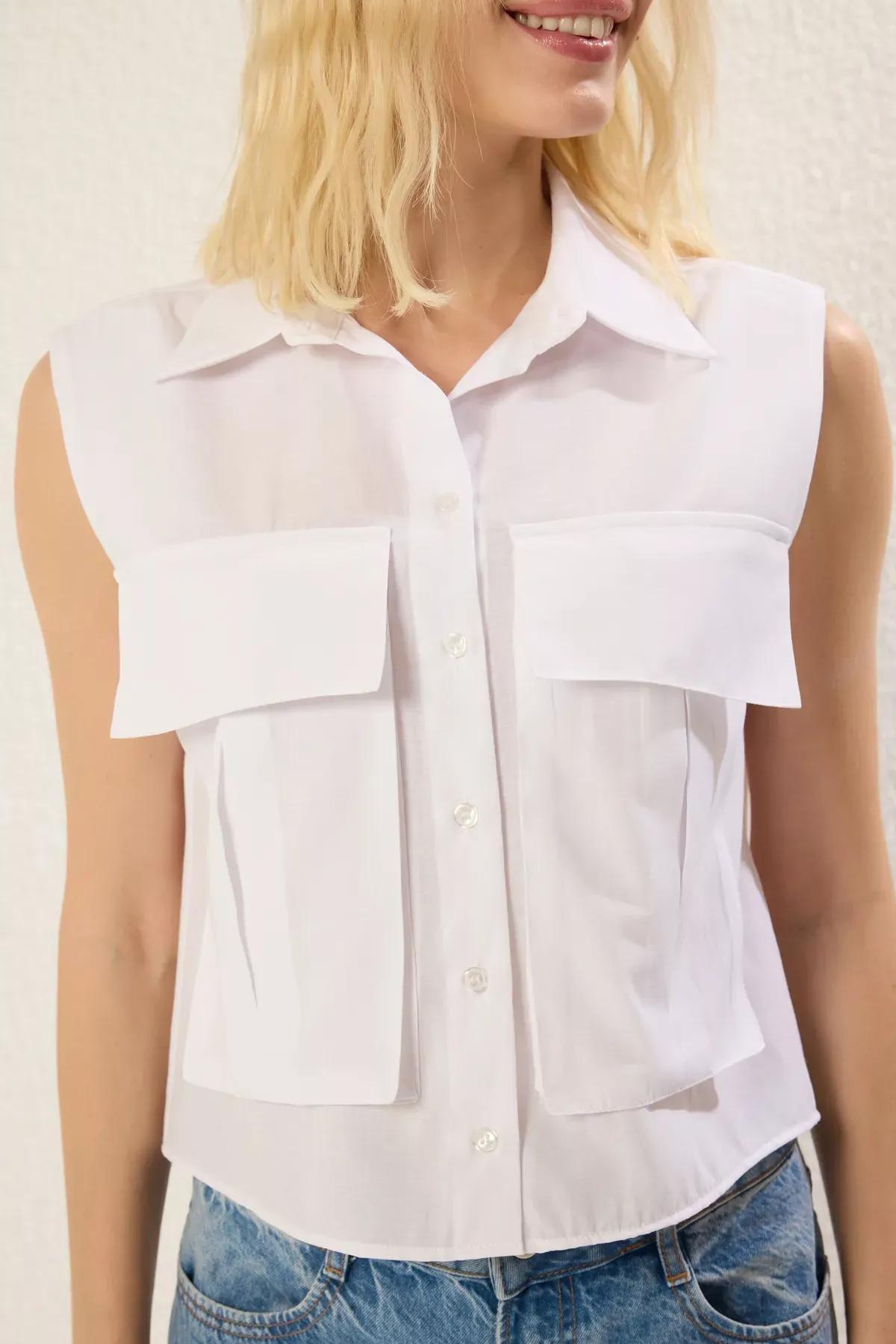 White Pocket Zero Sleeve Shirt, White, large image number 3