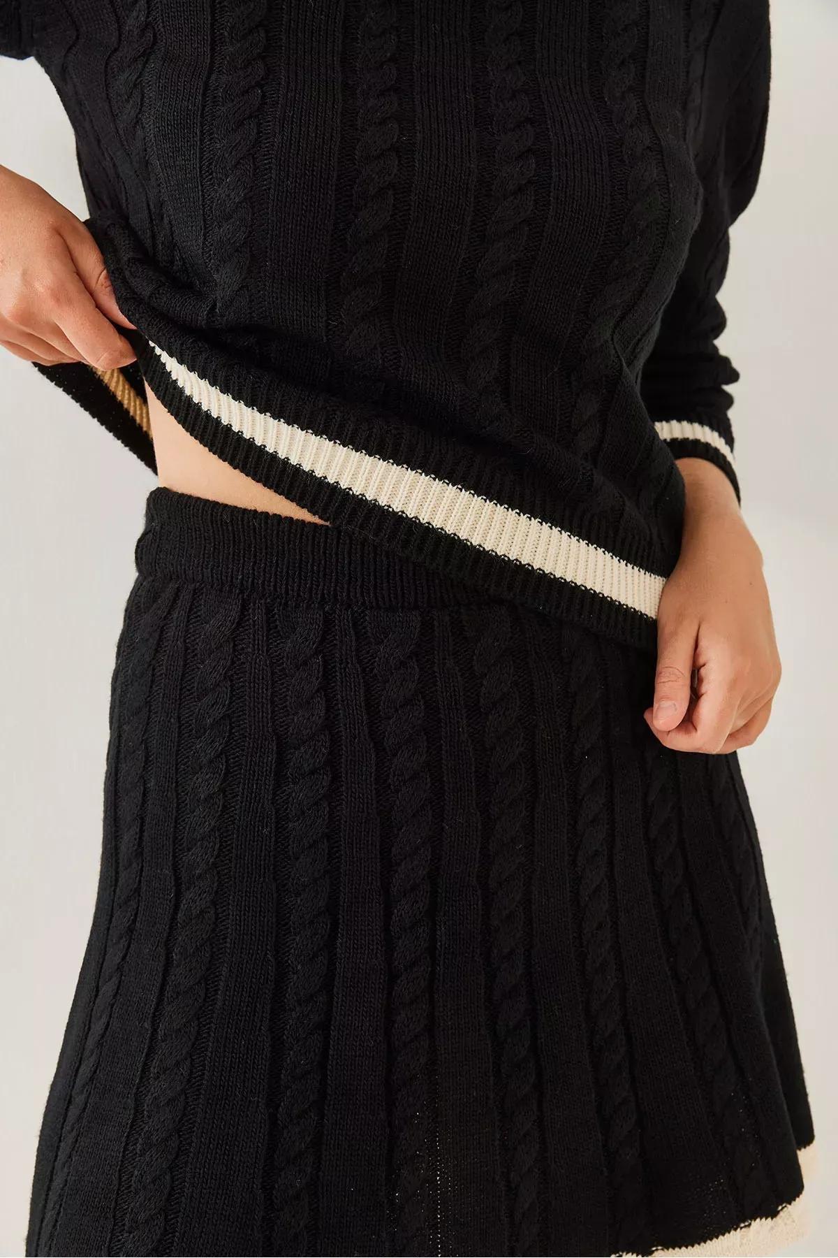 Black Skirt Knitwear Set, BLACK, large image number 3