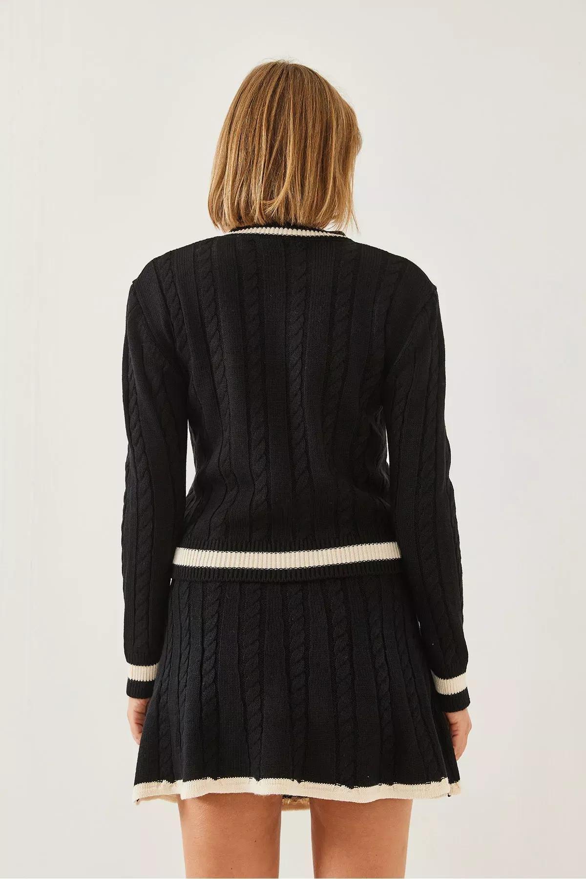 Black Skirt Knitwear Set, BLACK, large image number 4