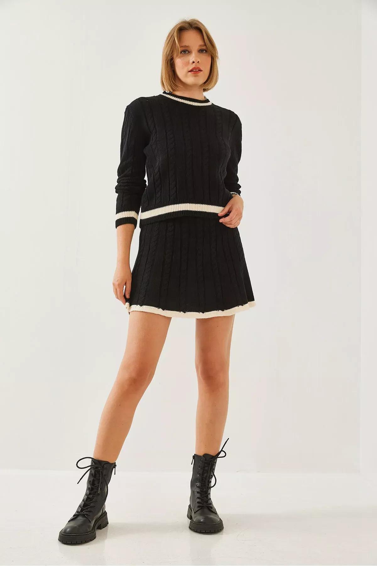 Black Skirt Knitwear Set, BLACK, large image number 5