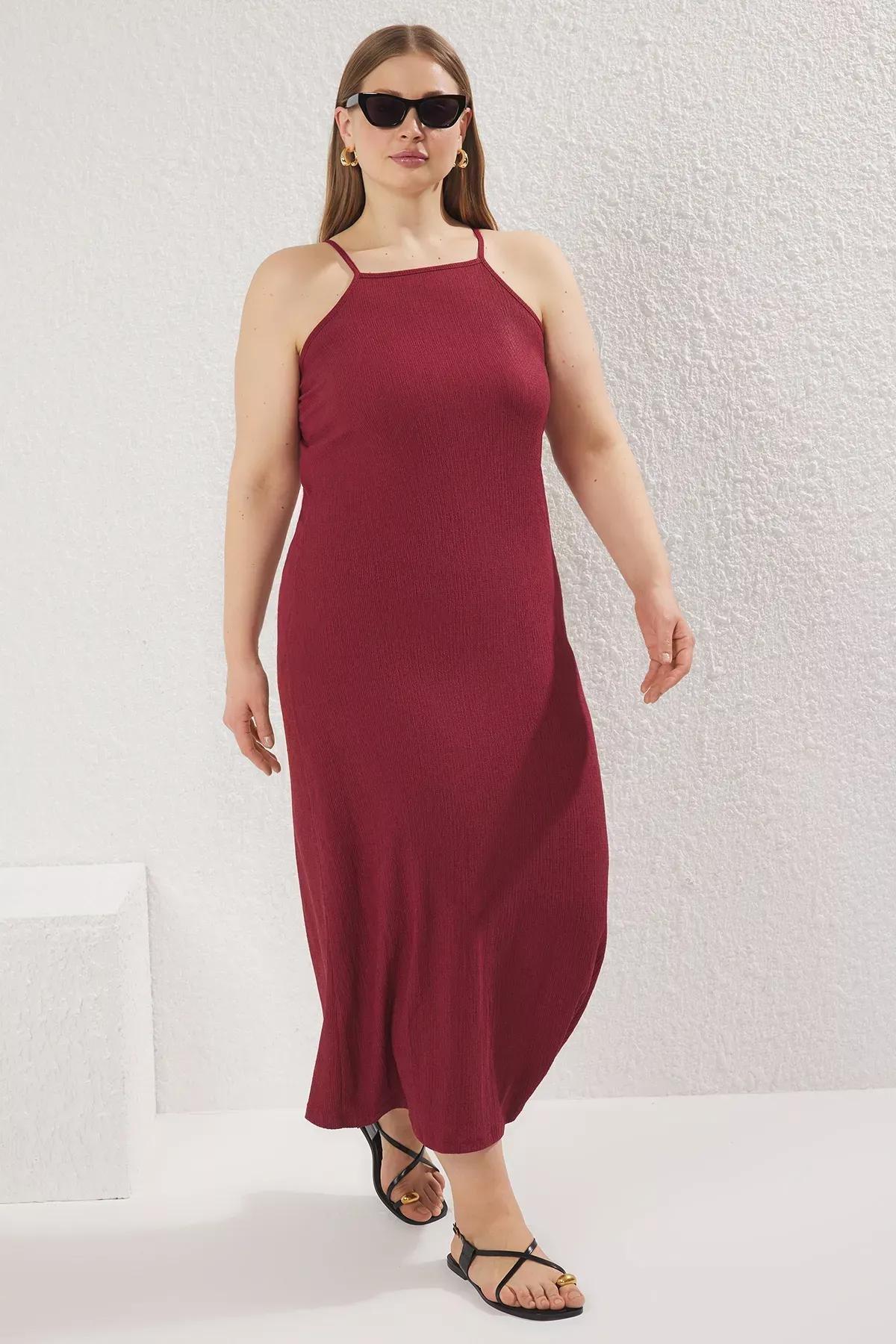 Burgundy Halter Neck Maxi Dress, Burgundy, large image number 1