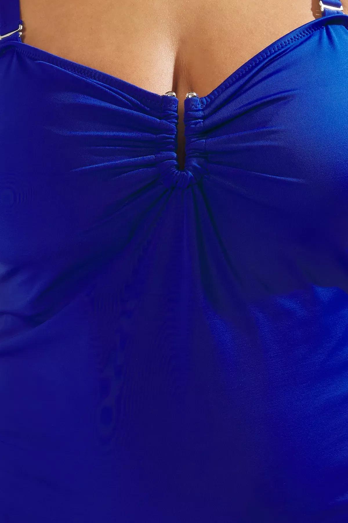 Blue Strapless Plus-Size Swimsuit, , large image number 4