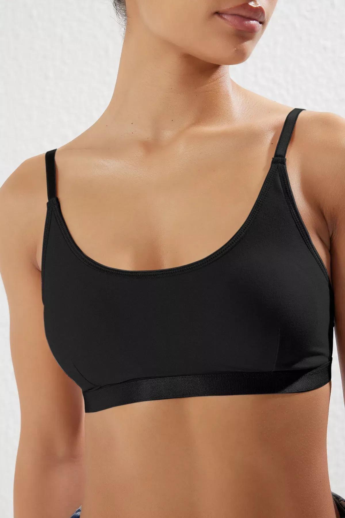 Black Shiny Elastic Bustier Knit Bra, , large image number 2